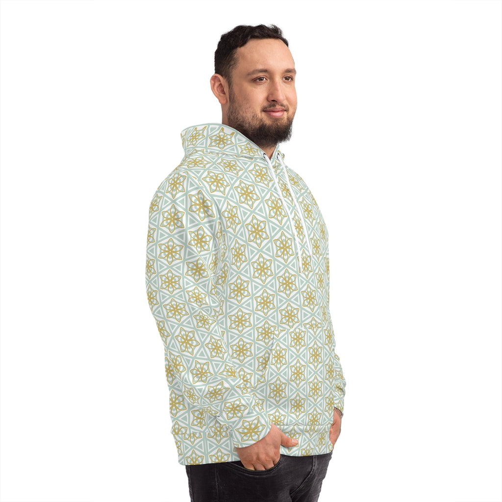Geometric Star Pattern Hoodie — Gold & Mint All-Over Print #u356782