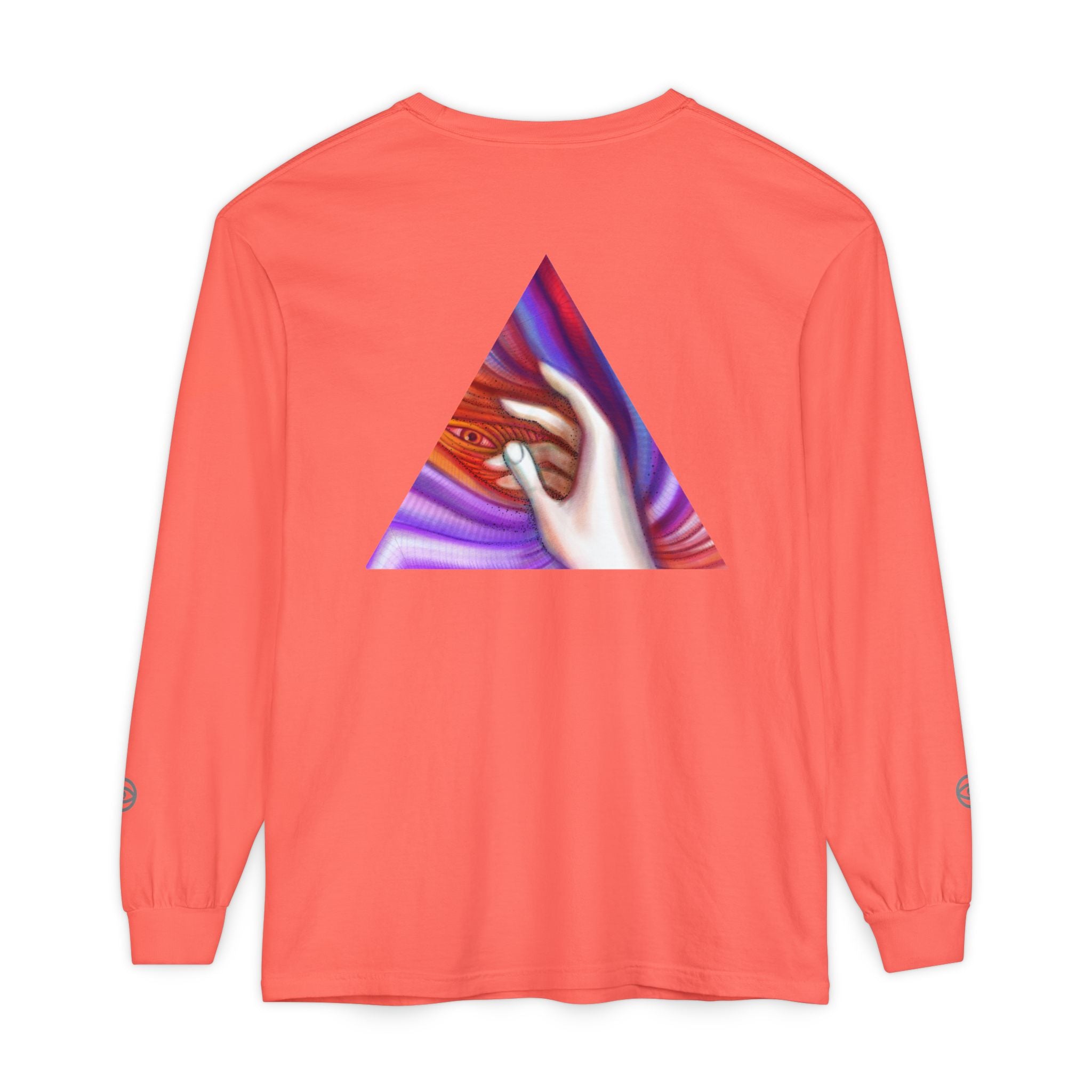 Long Sleeve T-Shirt — Triangular Hand Art Graphic (White) #sh26774