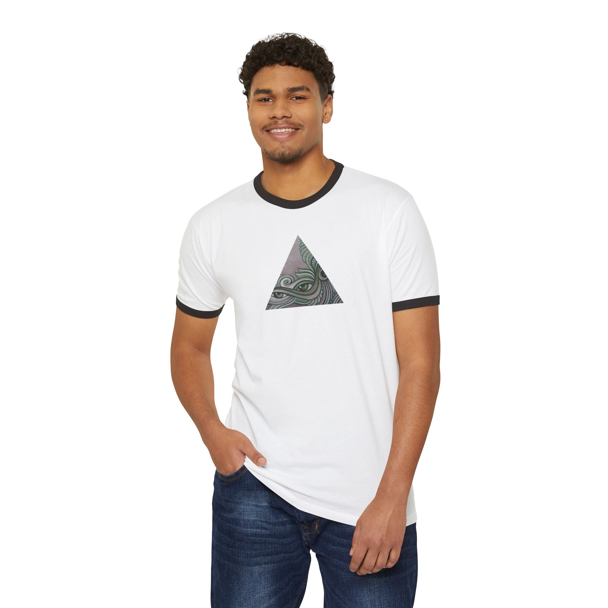 Ringer T-Shirt — Tribal Wave Triangle & Keyhole Graphic #hf74211
