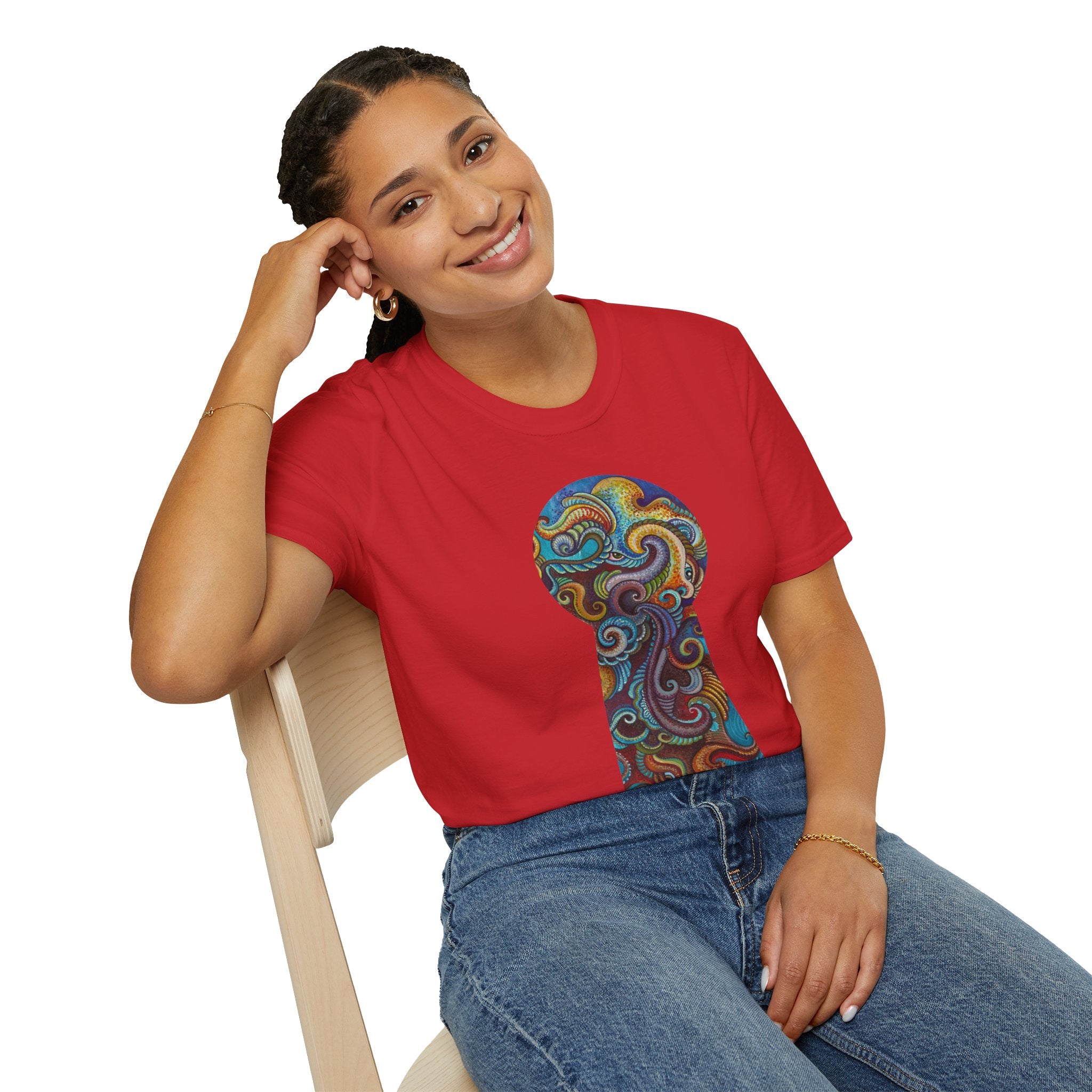 Psychedelic Keyhole T-Shirt — Colorful Swirl Art Tee #tsc8765