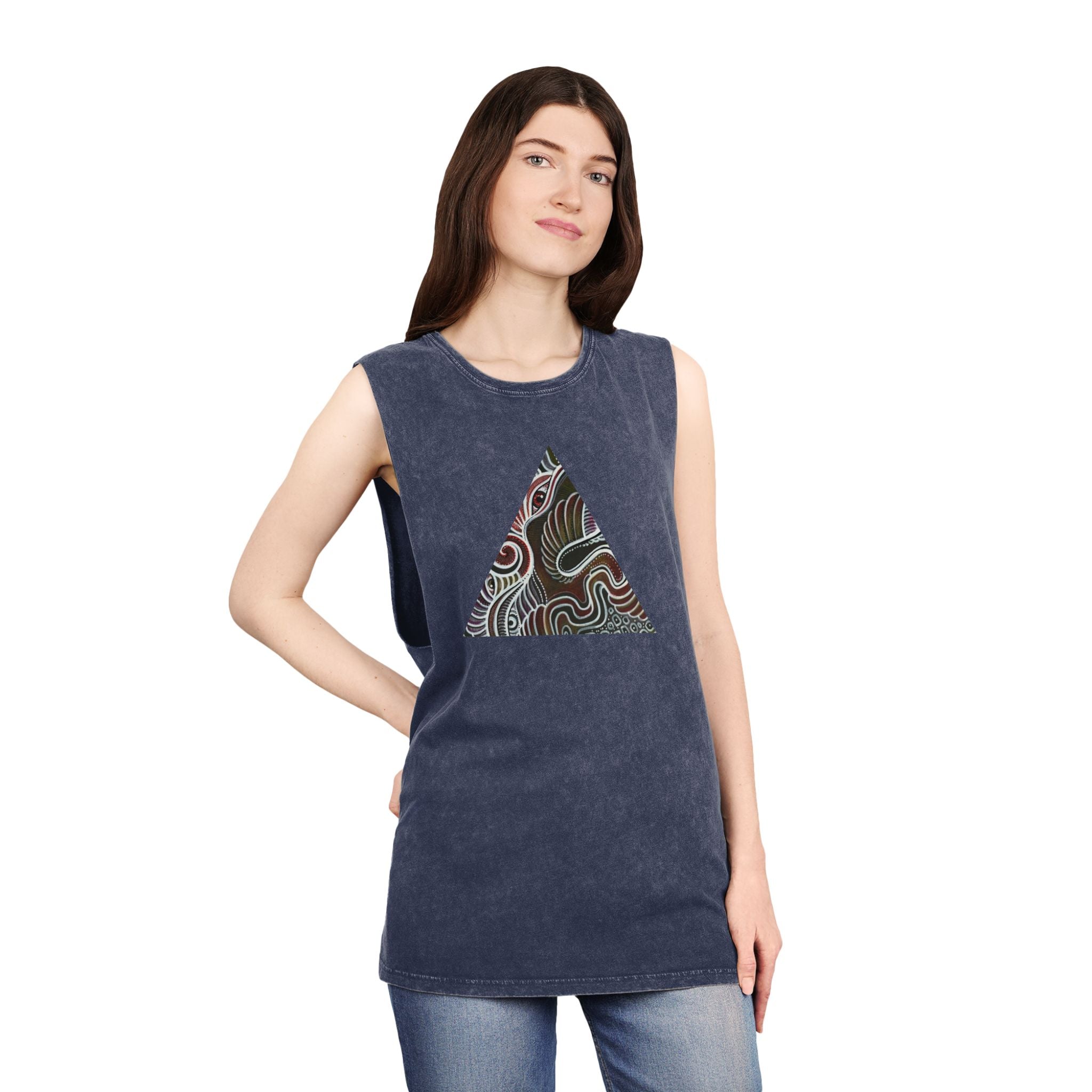 Stonewash Tank Top — Colorful Swirl Triangle Graphic #ew1177