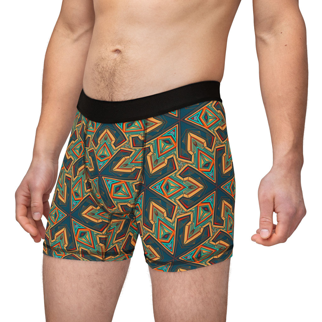 Geometric Olive Pattern Men's Boxer Briefs — All-Over Print Comfort