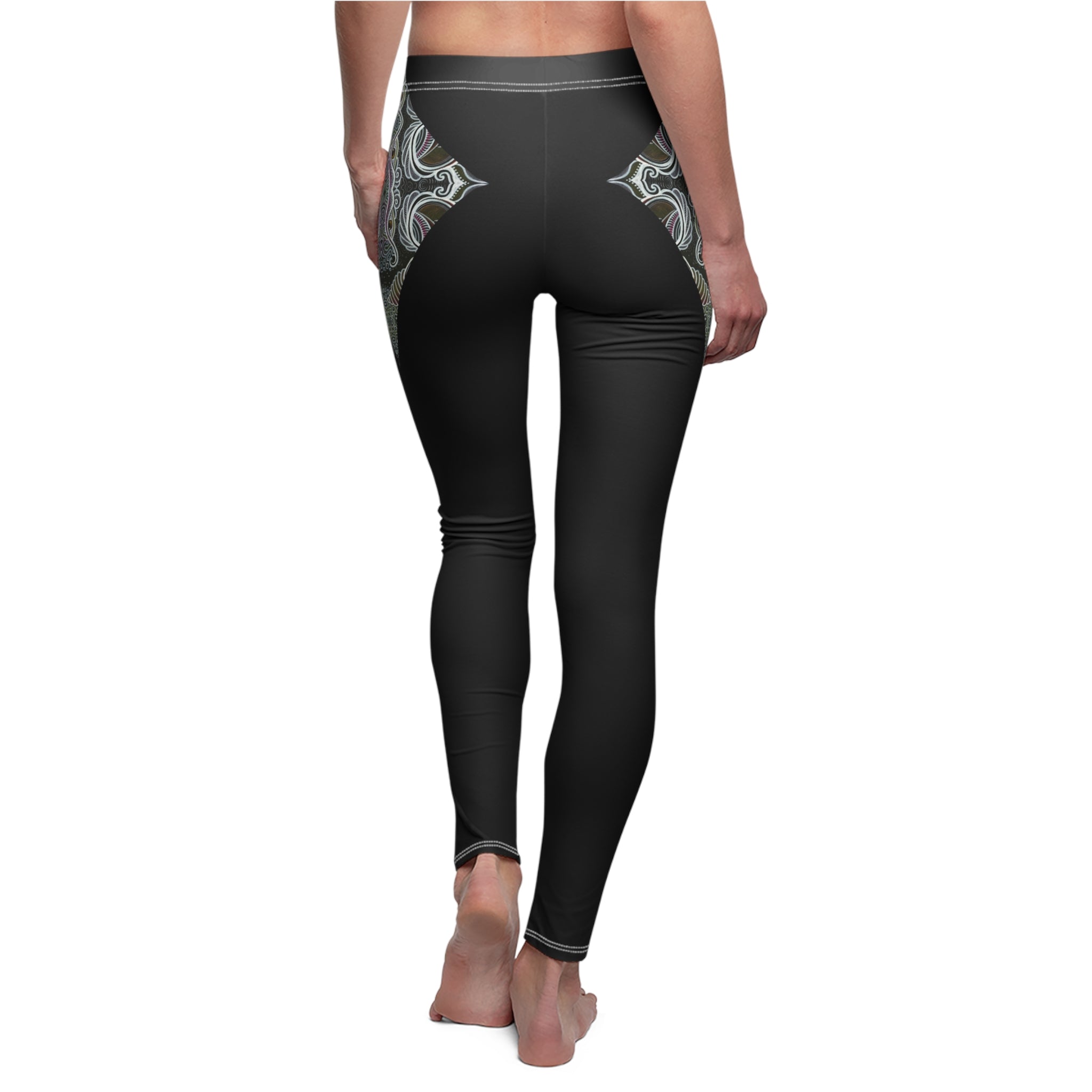 Black Slim Leggings with Subtle Marble Accent — Women’s Casual AOP Leggings #sl5987
