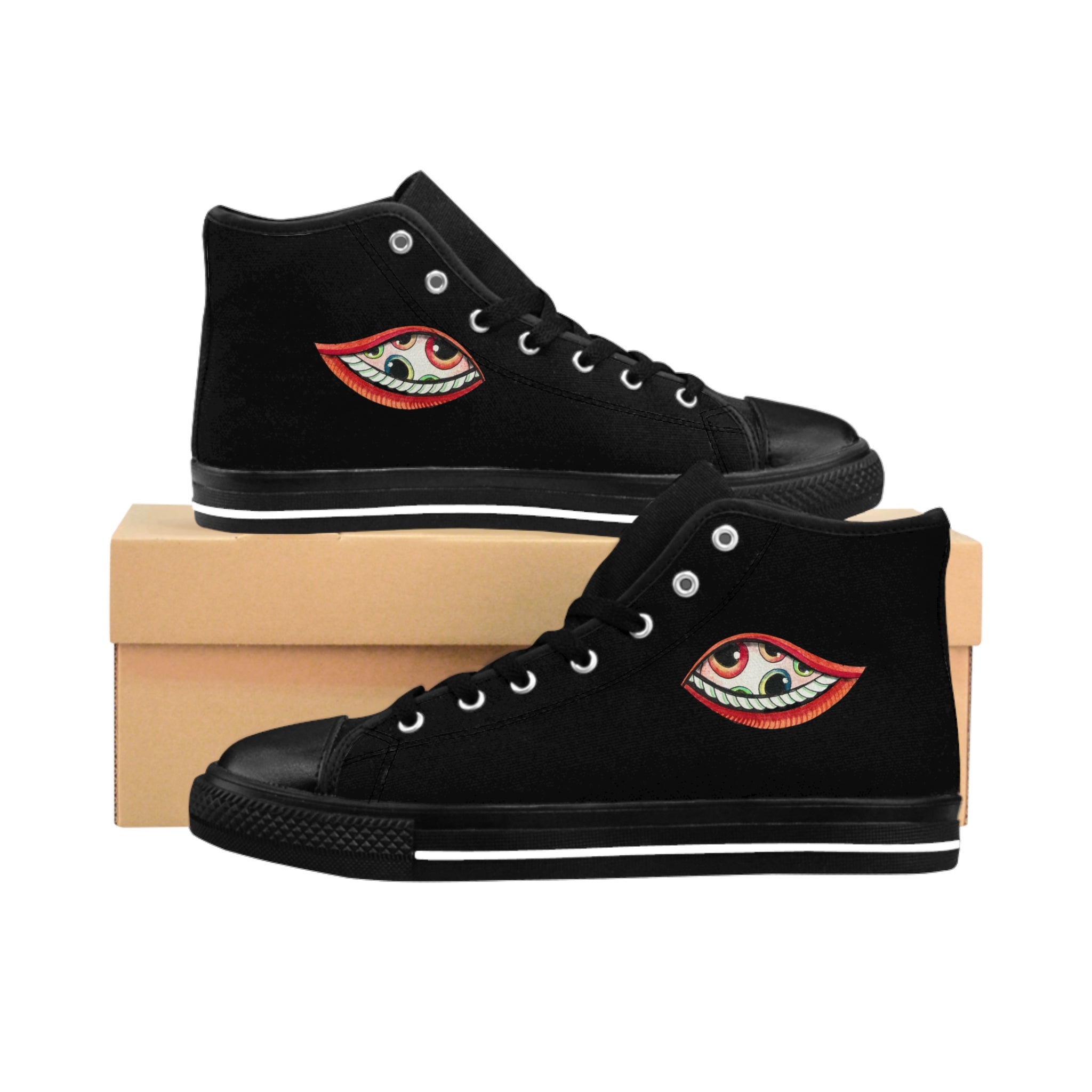 Women's High-Top Sneakers — Embroidered Eye & Lip Graphic #t087467