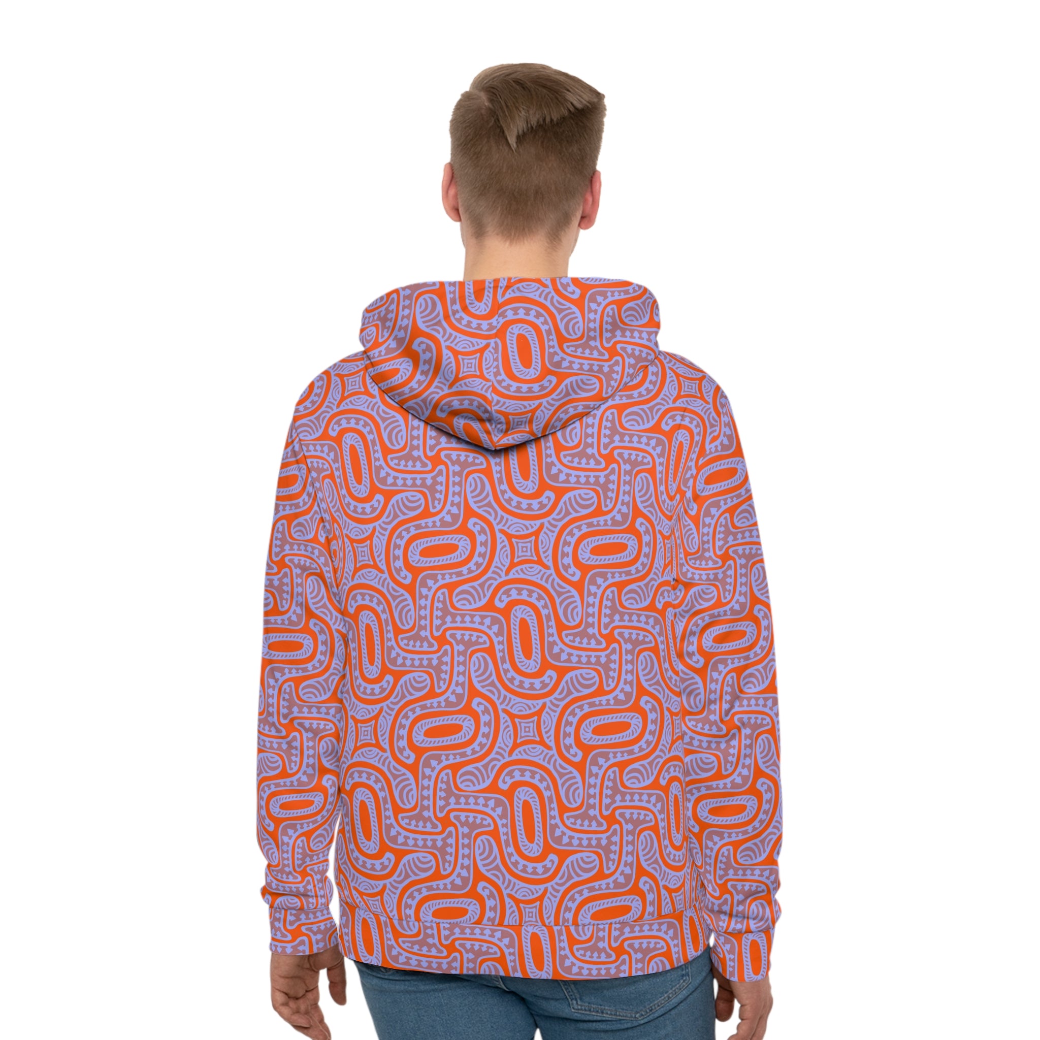 Abstract Orange Loop Pattern Hoodie — All-Over Print Casual Pullover #u976439