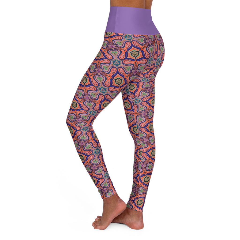 High-Waist Geometric Mandala Yoga Leggings – Vibrant Boho Activewear