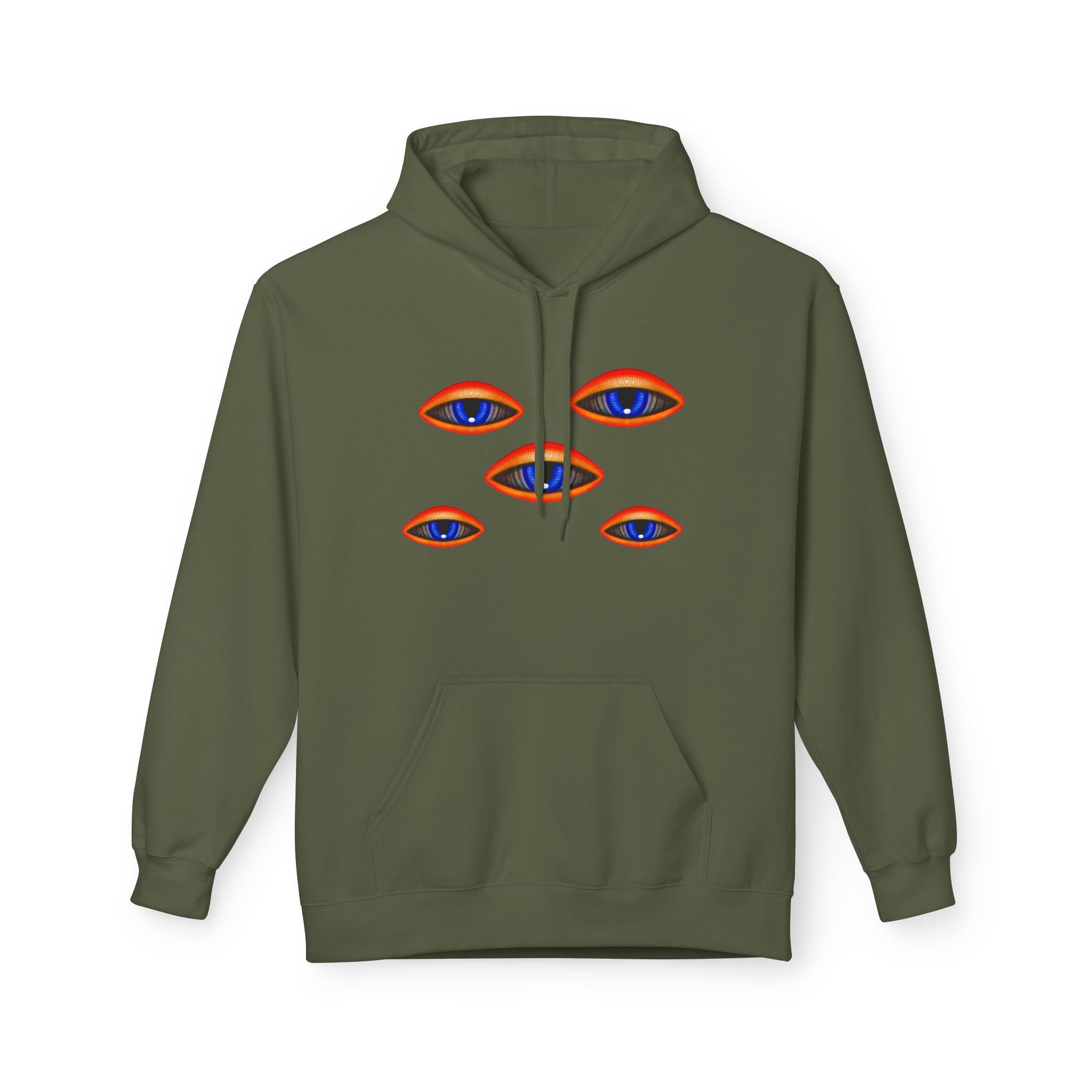 Psychedelic Third-Eye Heart Hoodie | Surreal Eye Motif, Flame Crown