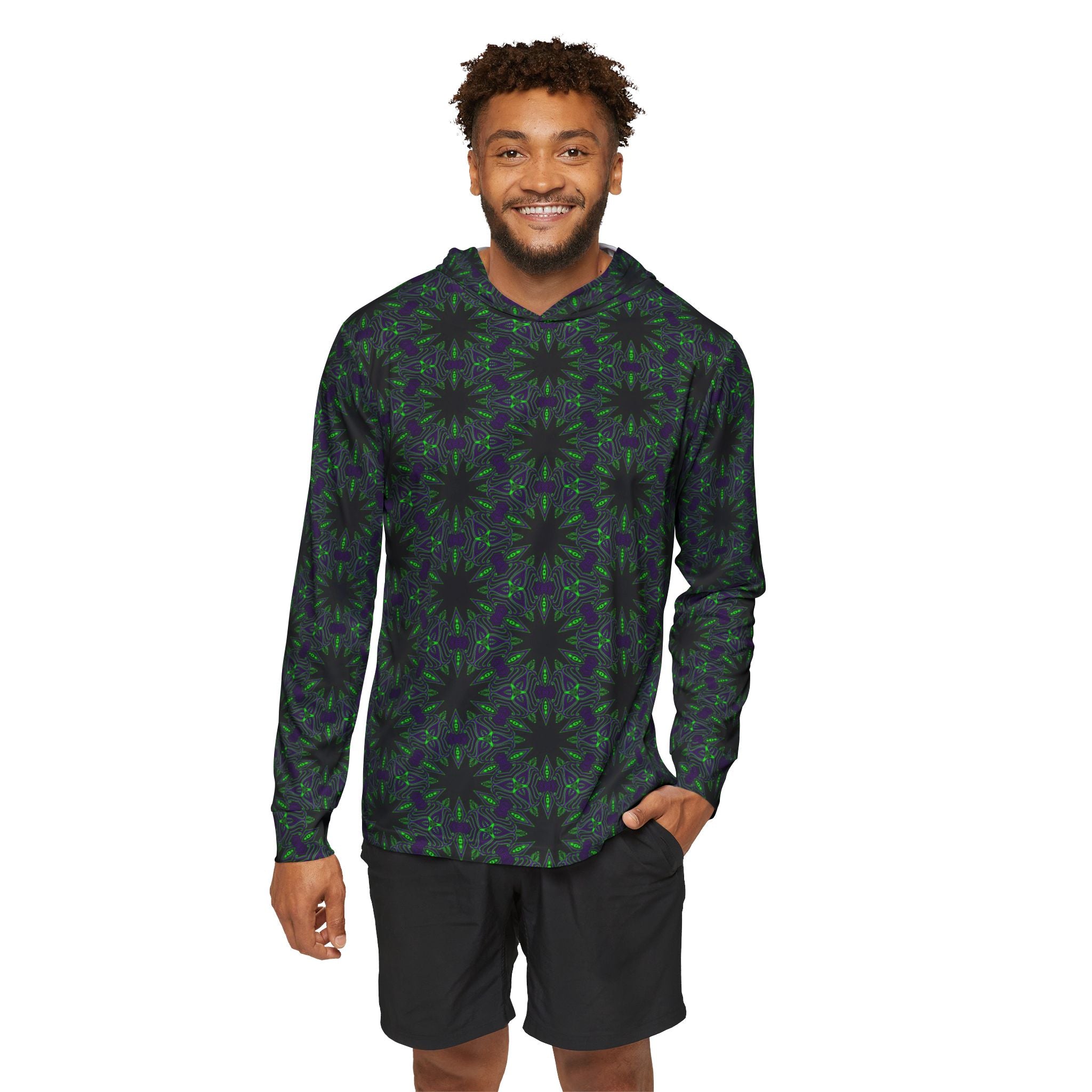 Men's Athletic Hoodie — Dark Green Kaleidoscope All-Over Print Warmup Pullover #sa2297