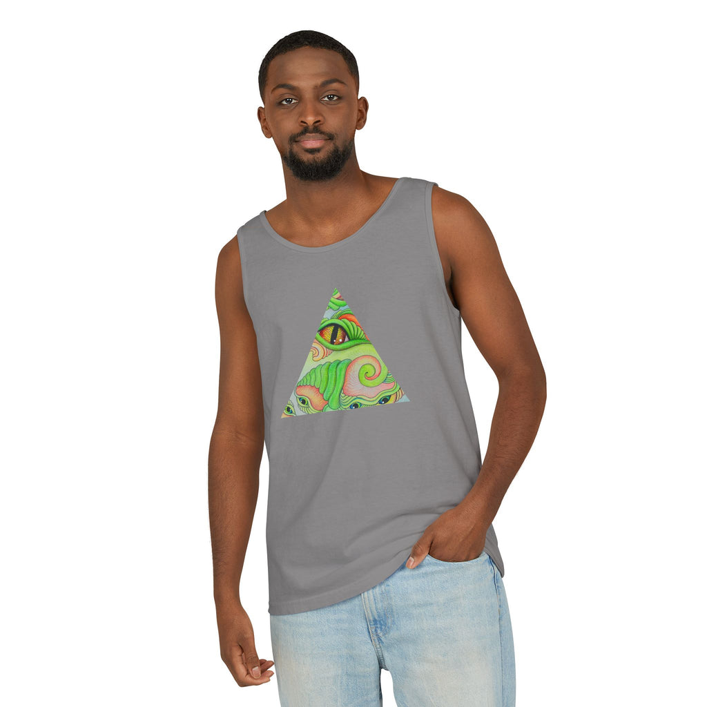 Psychedelic Triangle Tank Top — Green Swirl Eye Graphic #hg772225566