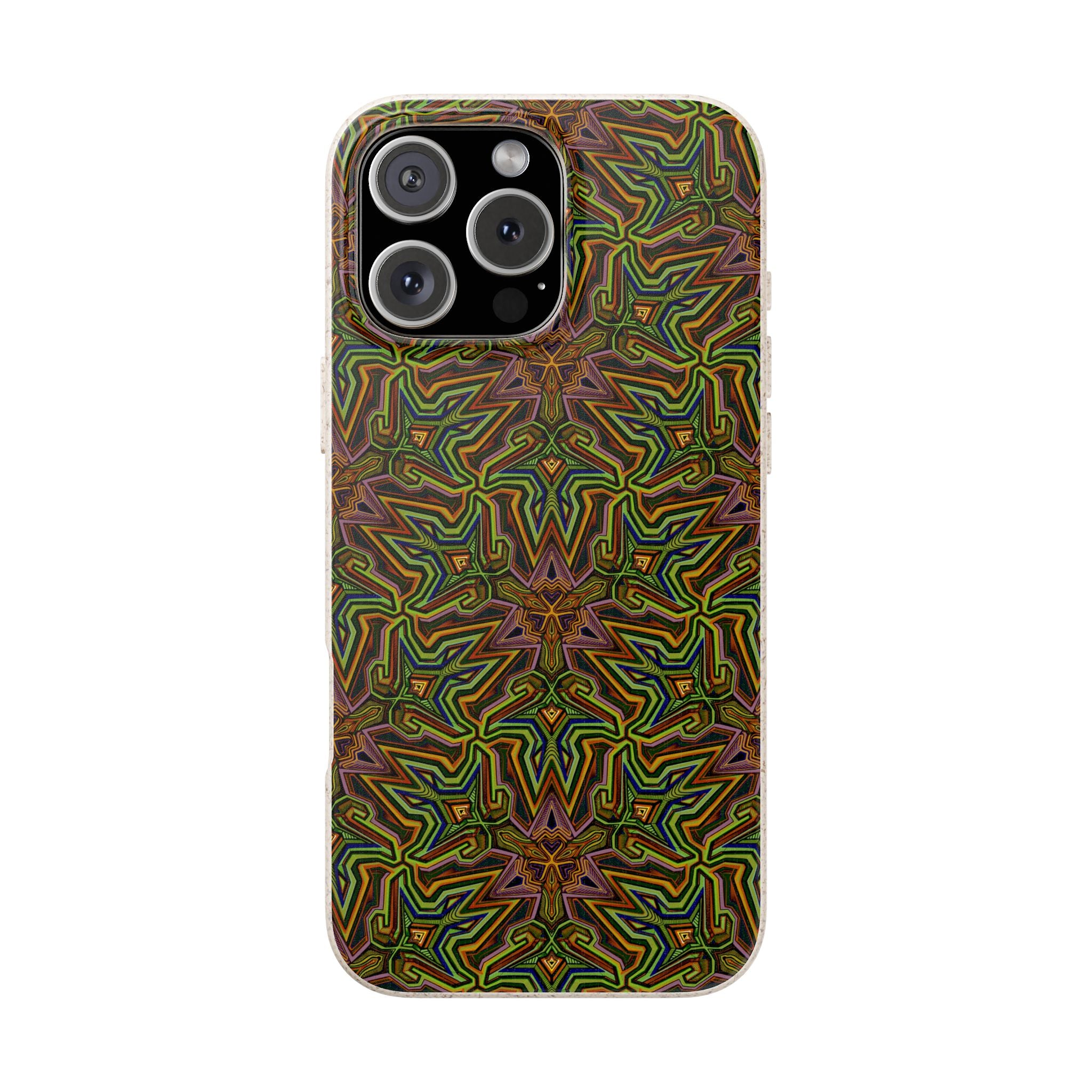 Biodegradable Phone Case — Earthy Green Kaleidoscope Pattern #c3