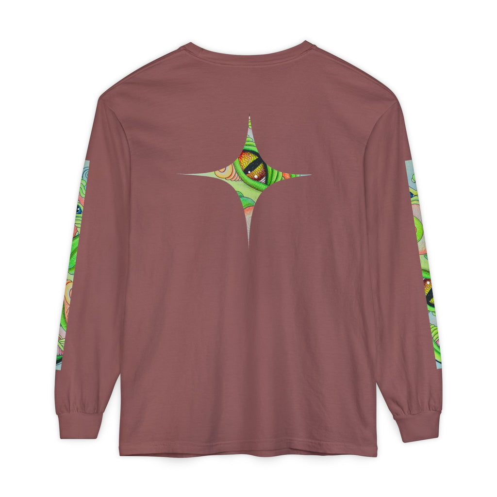 Psychedelic Green Triangle Long Sleeve Tee — Tribal Star Sleeve Artwork #gf086357