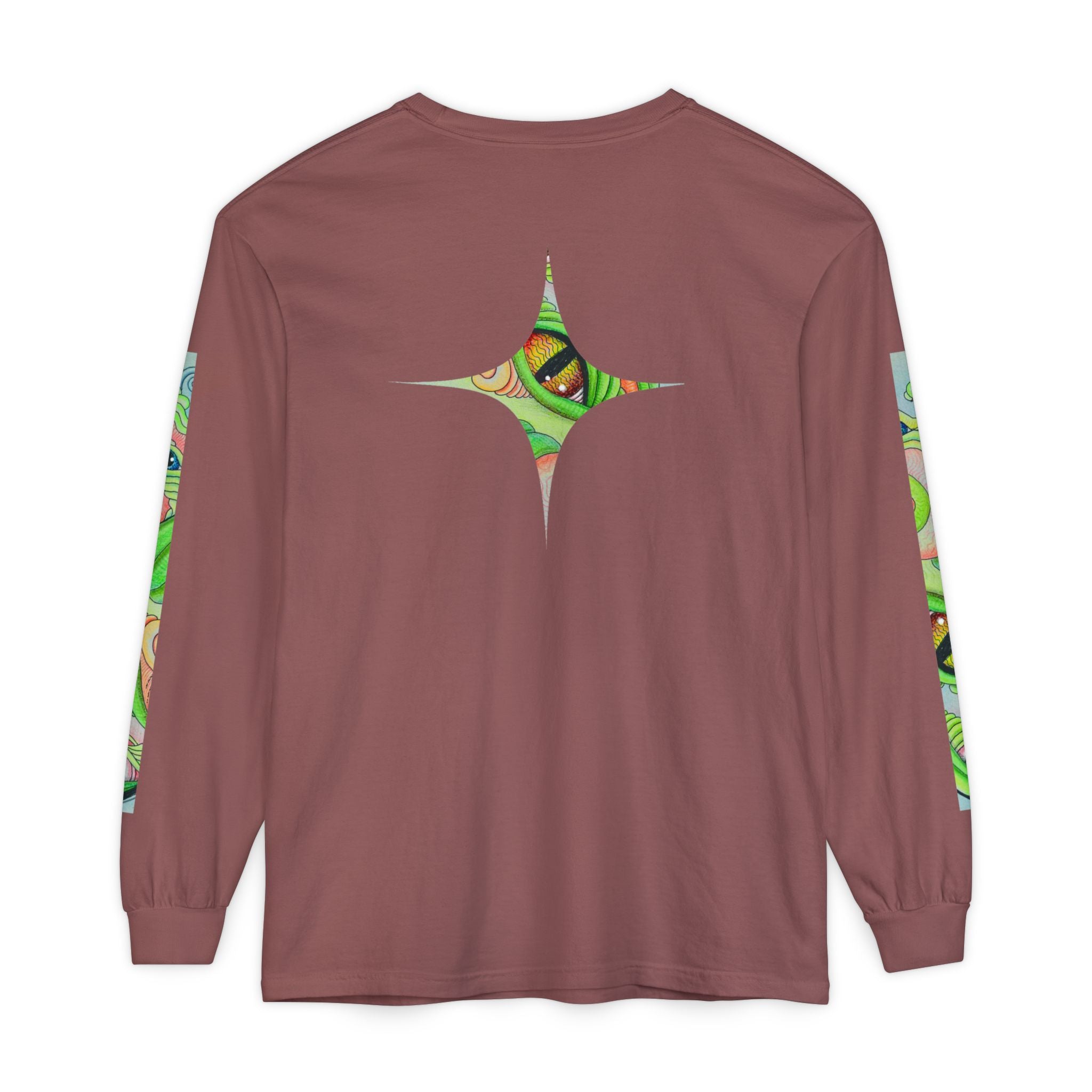 Psychedelic Green Triangle Long Sleeve Tee — Tribal Star Sleeve Artwork #gf086357
