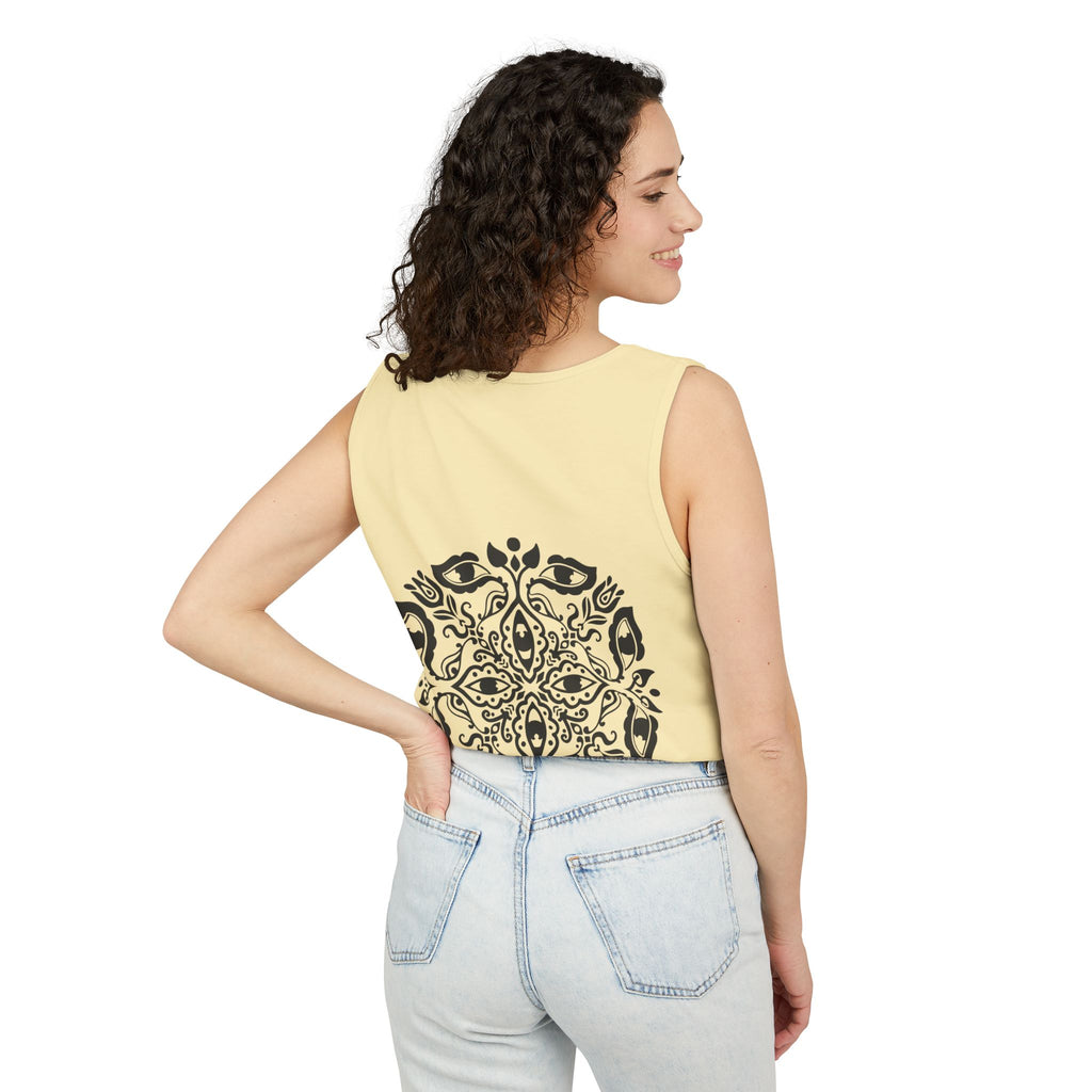Boho Mandala Tank Top — Black Floral Circular Graphic Tank #fr3