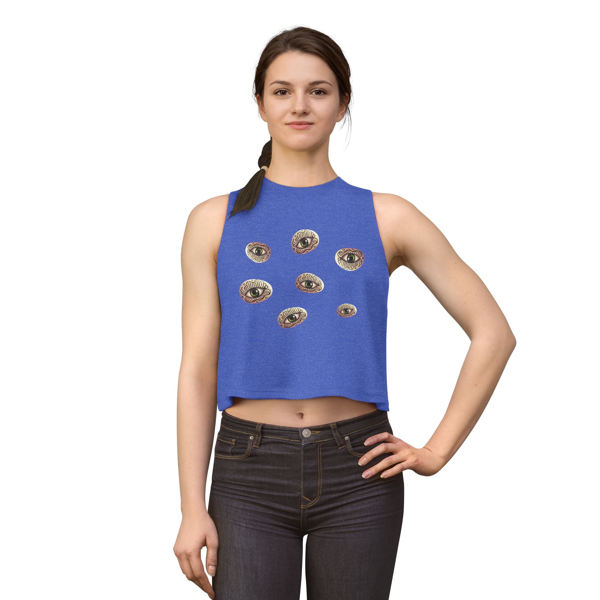 Women's Eye Cluster Crop Top — Mystical Boho Graphic Tank #k97357