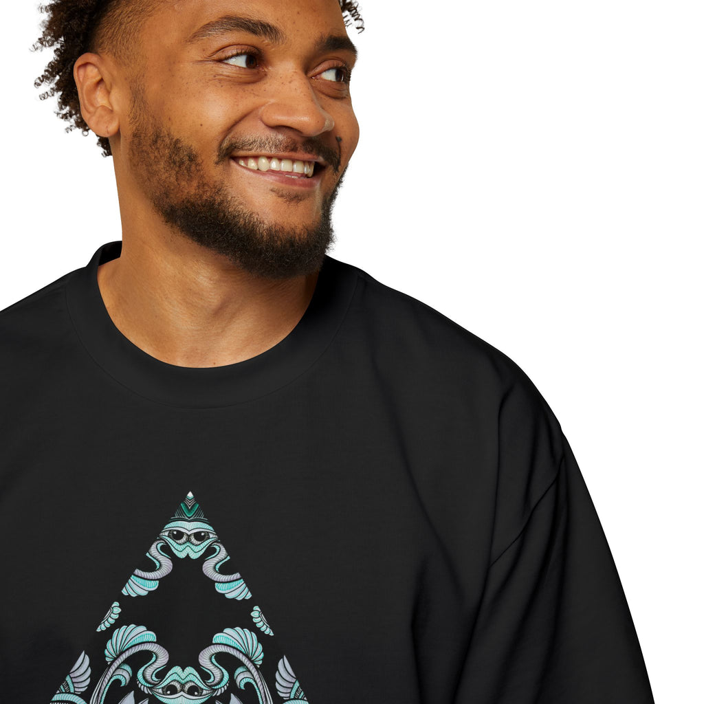 Men's Oversized Tee — Geometric Wave Pattern Diamond & Back Panel Graphic #gwp21