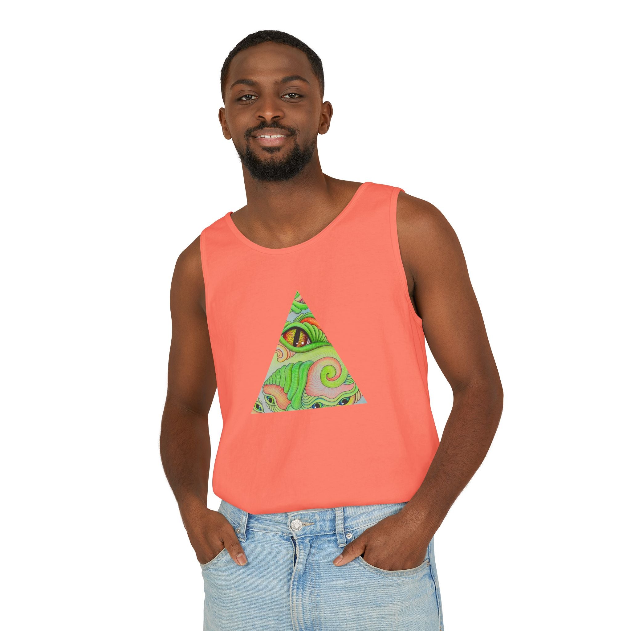 Psychedelic Triangle Tank Top — Green Swirl Eye Graphic #hg772225566