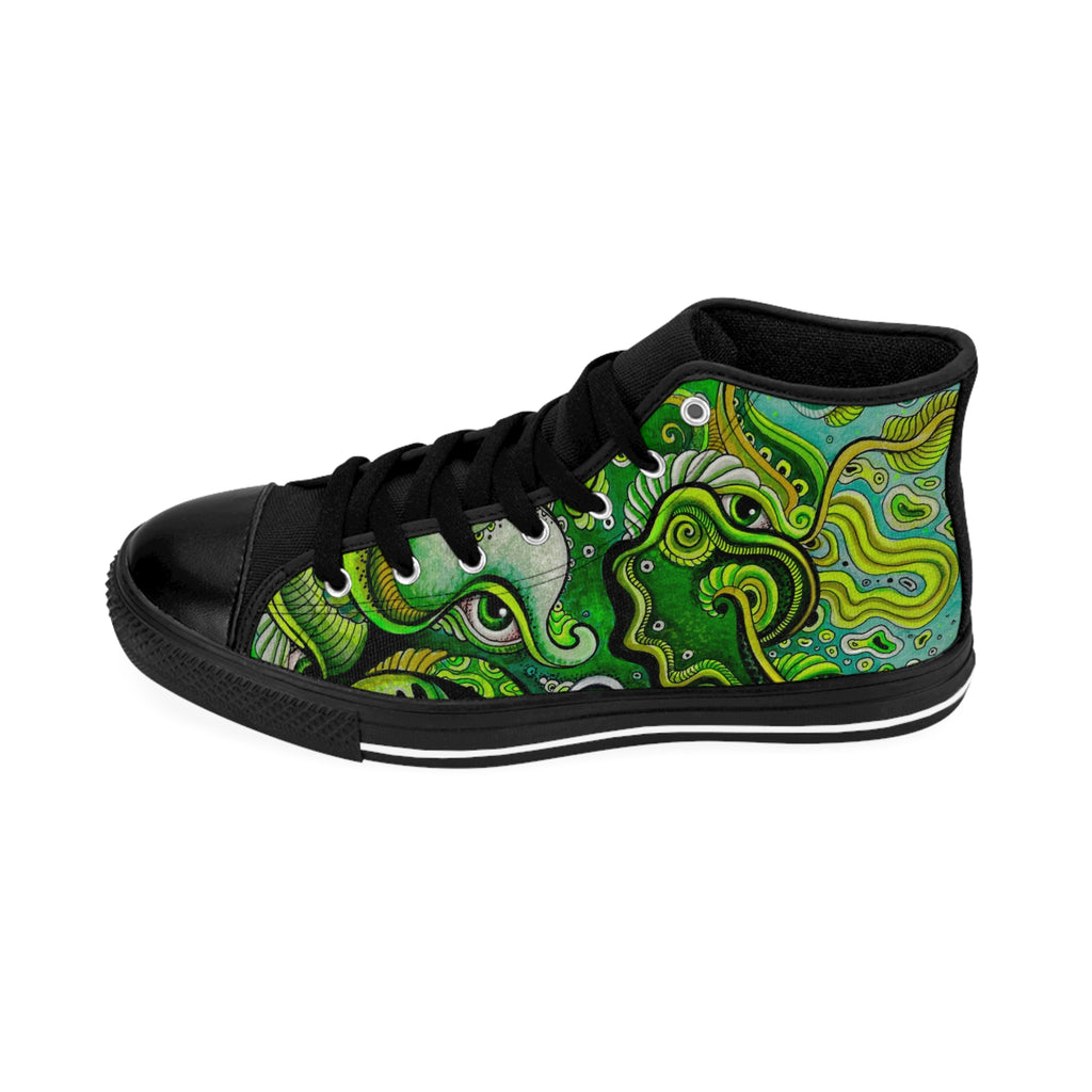Green Swirl High-Top Sneakers — Women's Psychedelic Abstract Pattern #ds6539