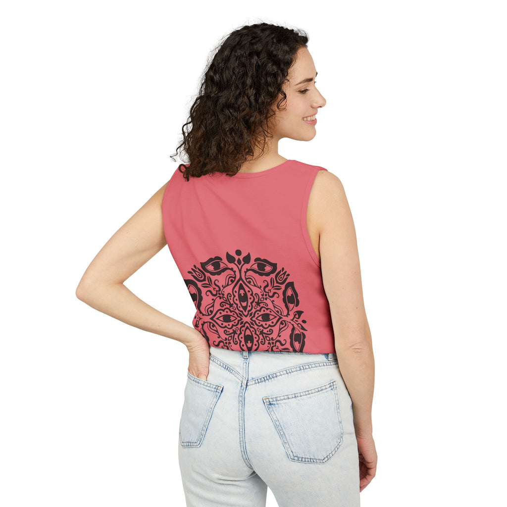 Boho Mandala Tank Top — Black Floral Circular Graphic Tank #fr3