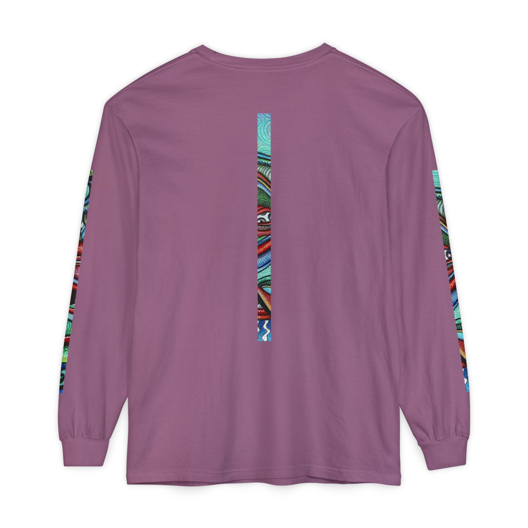 Psychedelic Starburst Long Sleeve Tee — Colorful Eye & Sleeve Stripe Design #k976344
