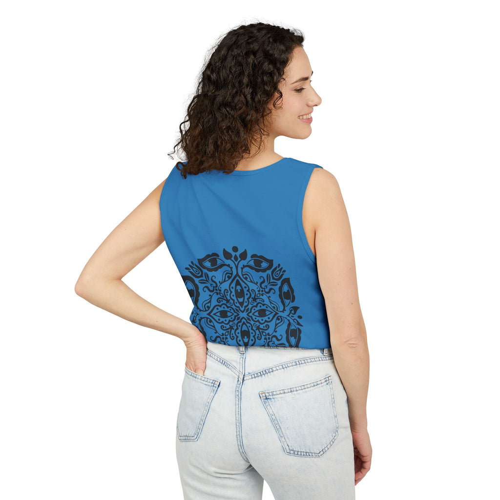 Boho Mandala Tank Top — Black Floral Circular Graphic Tank #fr3