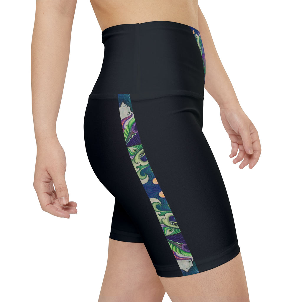 Women's Black V-Waist Workout Shorts with Subtle Floral Vibes – Athletic Bike Shorts