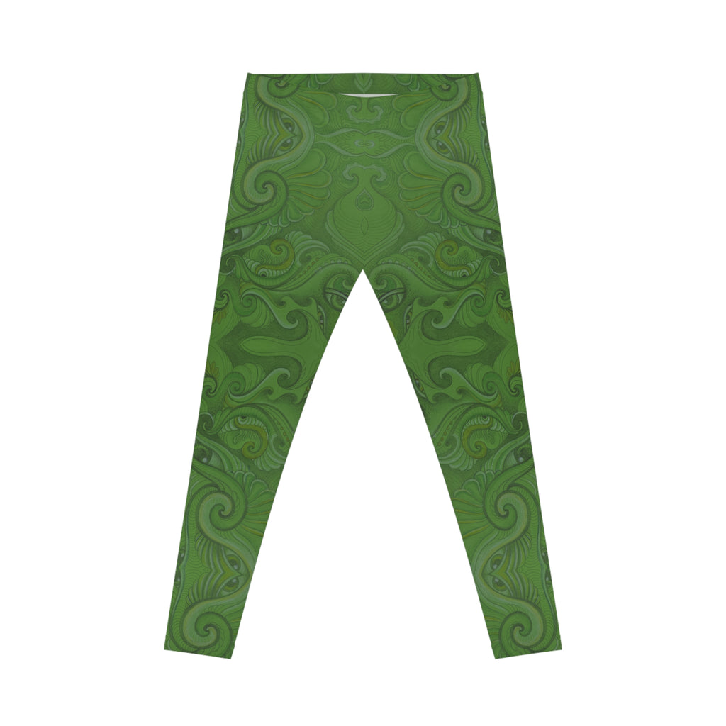 Psychedelic Kaleidoscope Leggings — Vibrant Green & Orange All-Over Print #fd984422