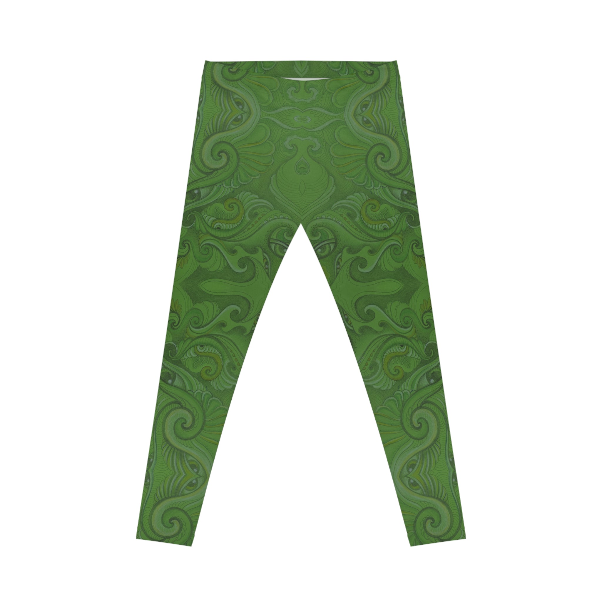 Psychedelic Kaleidoscope Leggings — Vibrant Green & Orange All-Over Print #fd984422