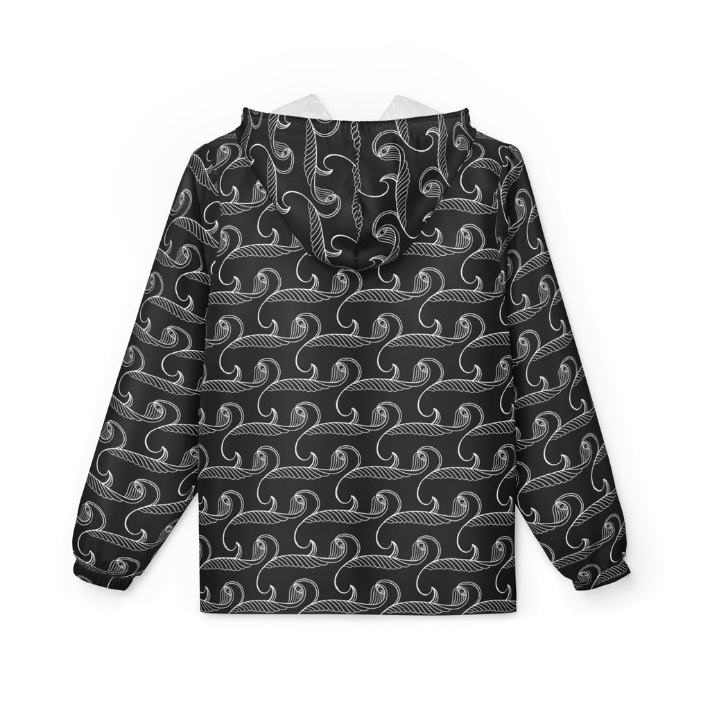 Wave Pattern Windbreaker Jacket — Monochrome Swirl All-Over Print #x7539