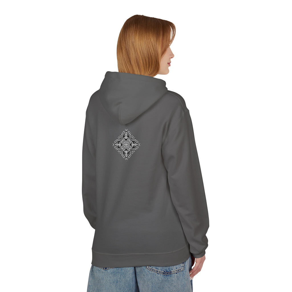 Geometric Mandala Hoodie — Monochrome Diamond Line Art Chest & Back Print #k0873568