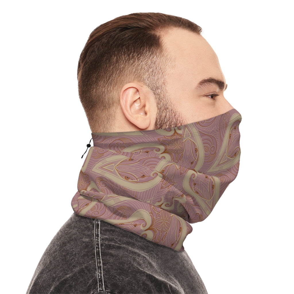 Pink Paisley Winter Neck Gaiter with Drawstring — Cozy Floral Face Scarf #g8654346
