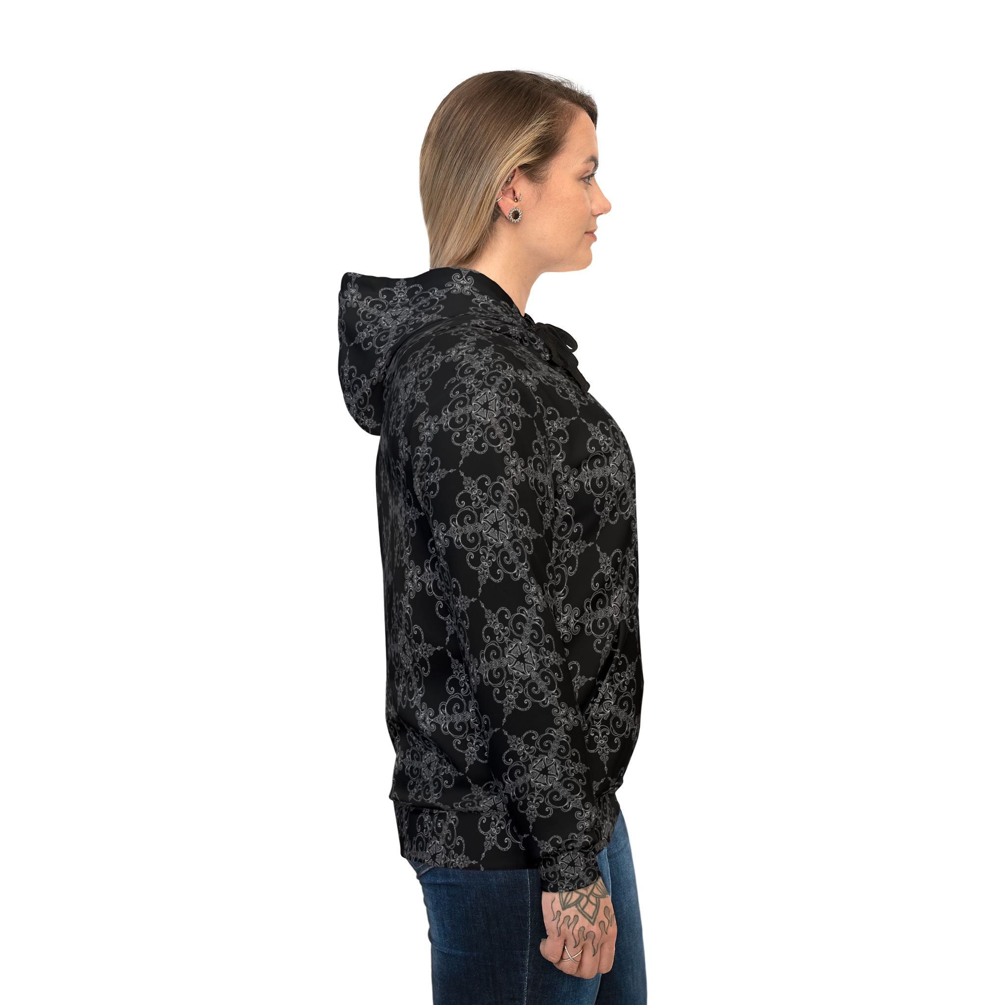 All-Over Print Athletic Hoodie — Dark Floral Gothic Pattern