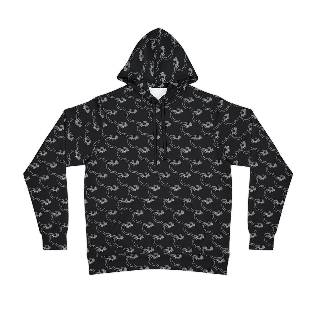 All-Over Print Black Wave Pattern Hoodie — Athletic Graphic Pullover #ur8373597