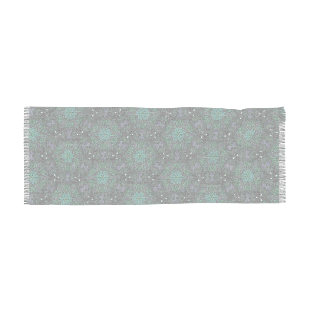 Teal Mandala Light Scarf – Lightweight Winter Wrap with Fringed Edges #fg64245