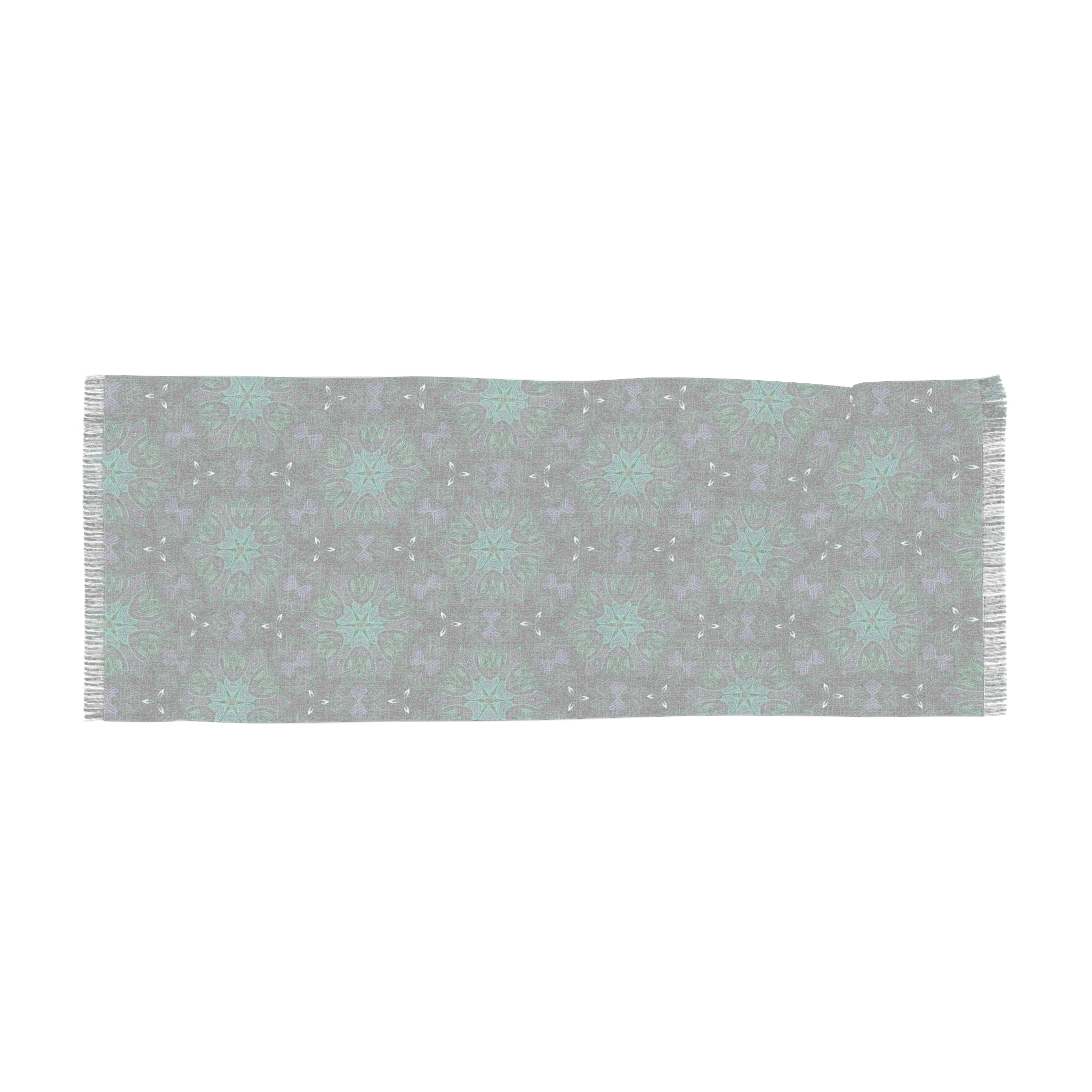 Teal Mandala Light Scarf – Lightweight Winter Wrap with Fringed Edges #fg64245