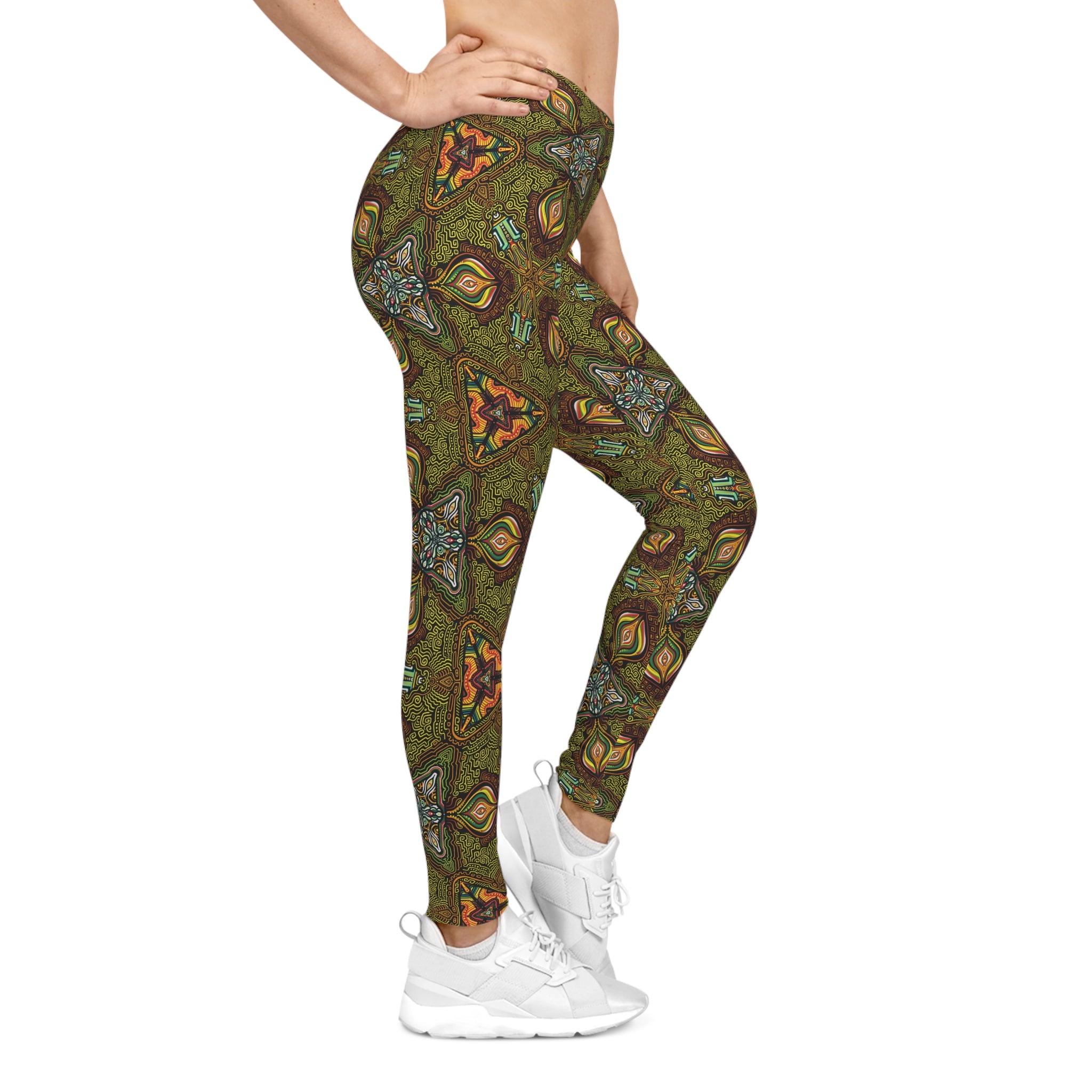 Bohemian Kaleidoscope Leggings — Earthy Green Patterned Women's Leggings #g87440