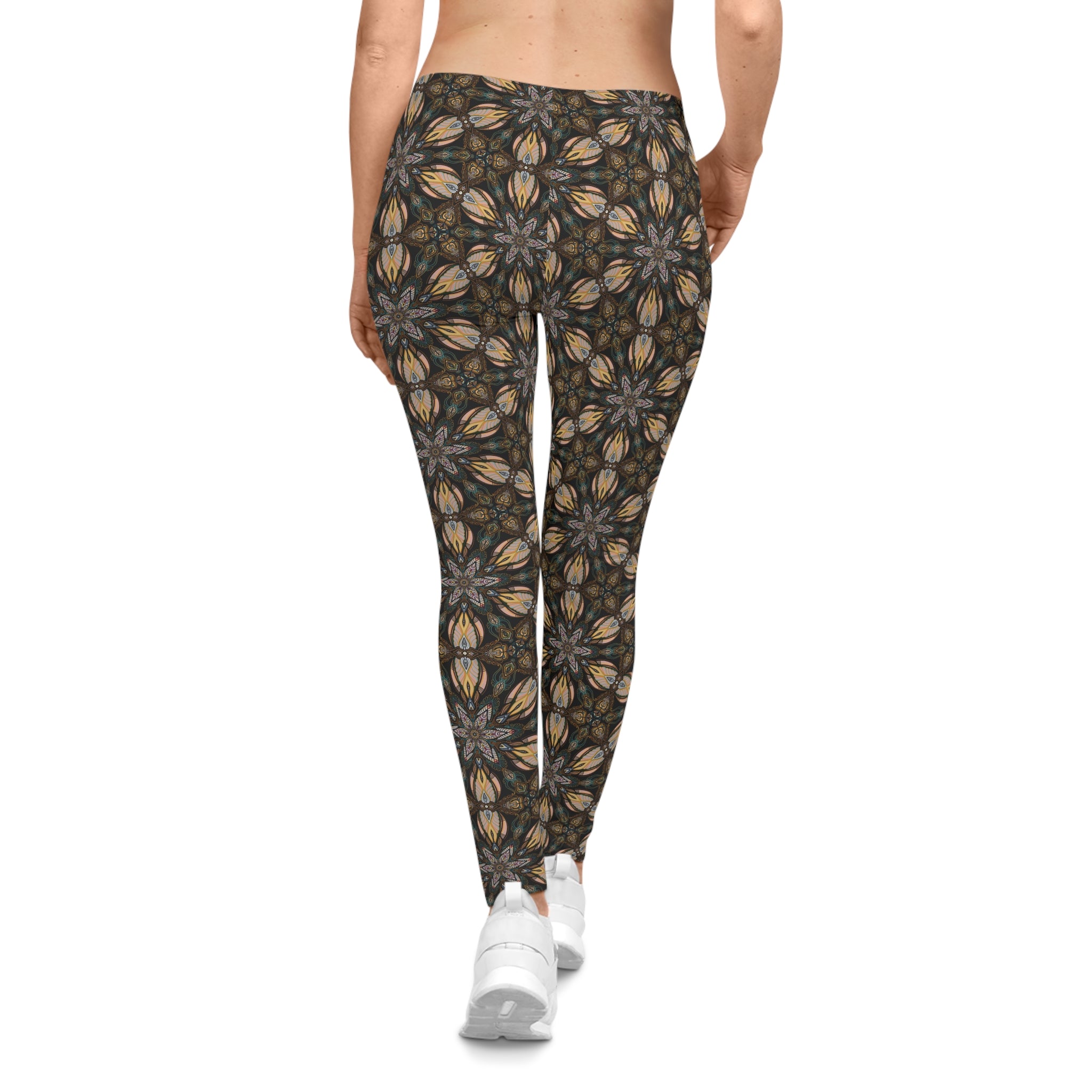 Kaleidoscope Floral Leggings — Earth Tone All-Over Print Yoga Leggings #f23465