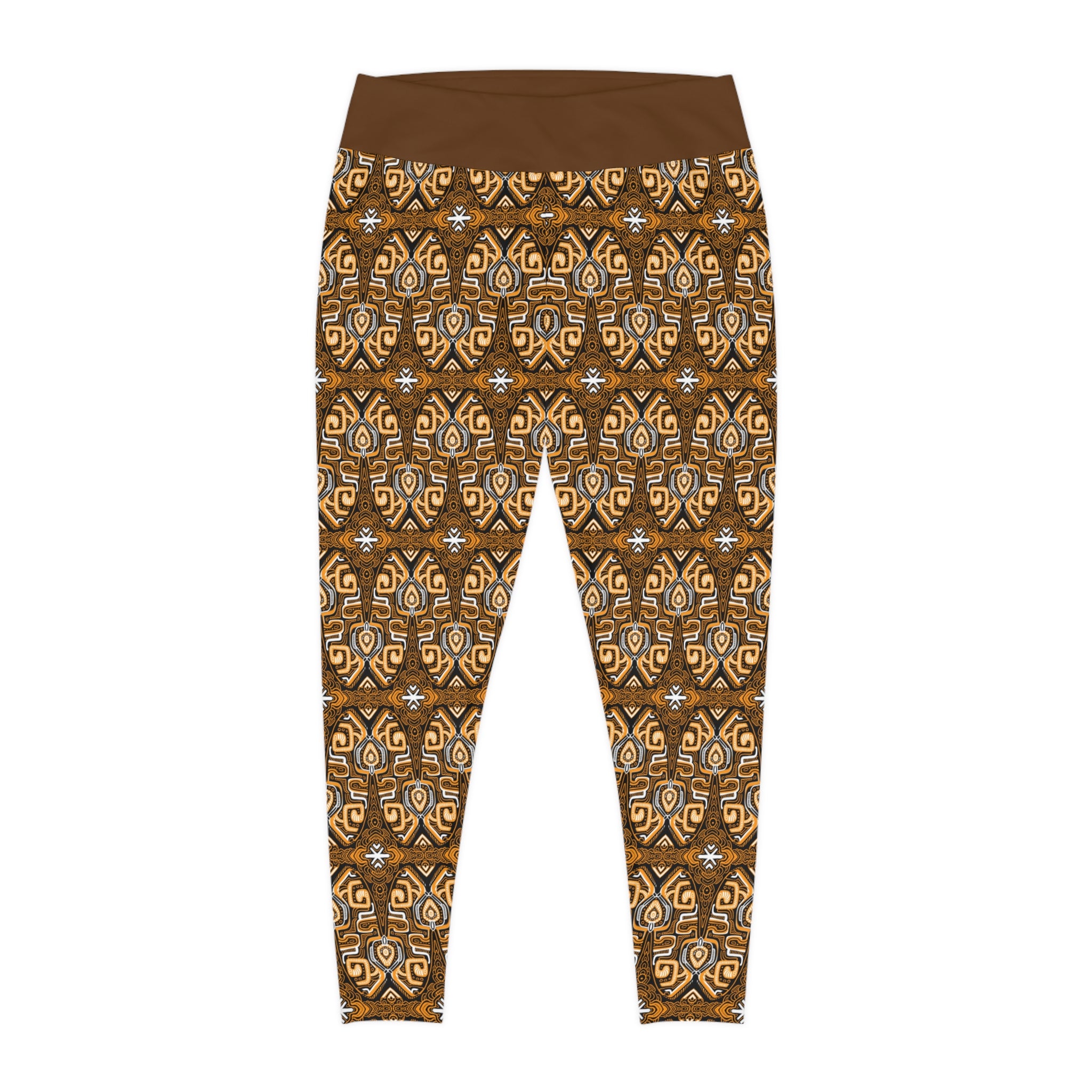 Plus Size Aztec Pattern Leggings — Brown Tribal All-Over Print #fdg6598