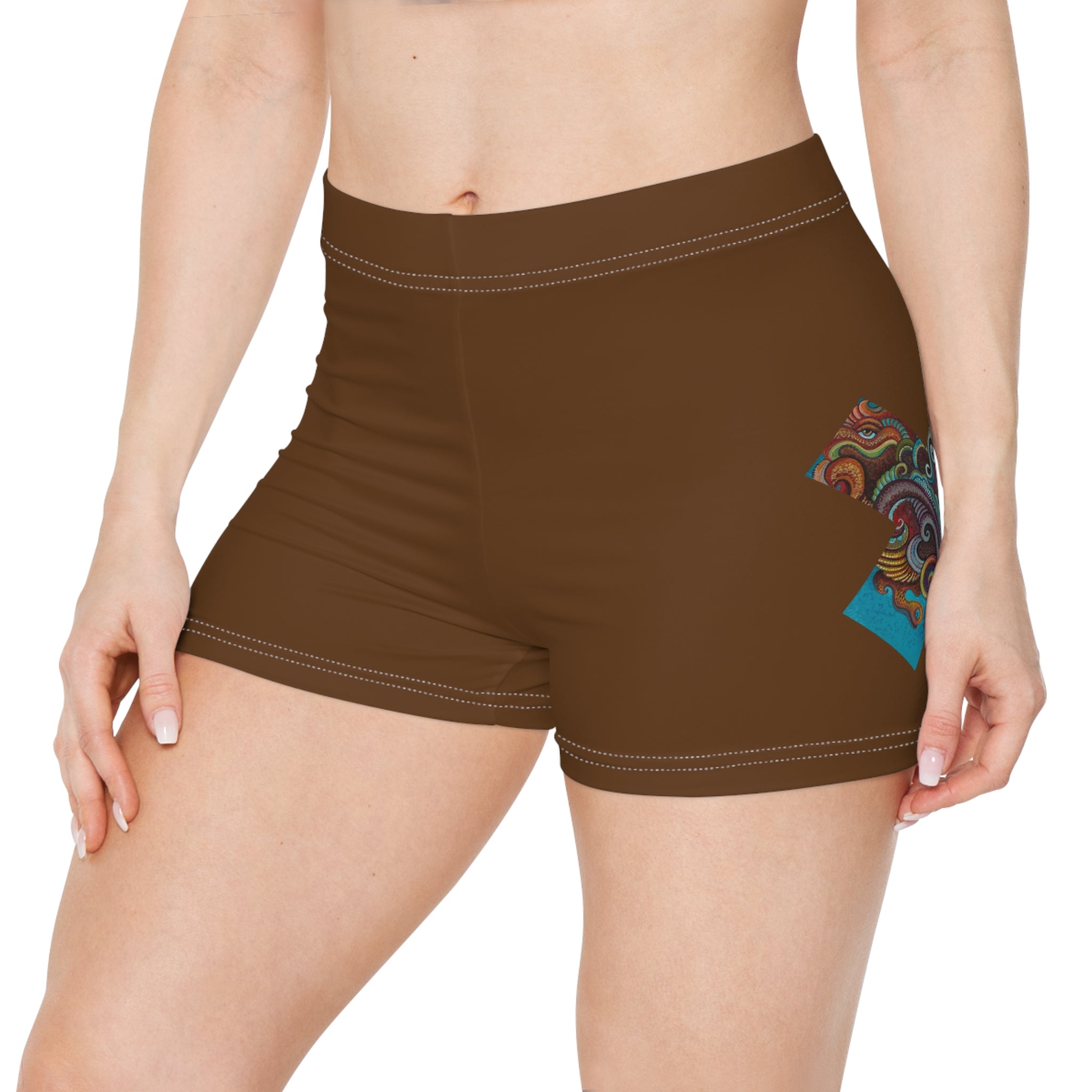 Women's Shorts — Brown Boho Swirl Accent Active Shorts #s09466