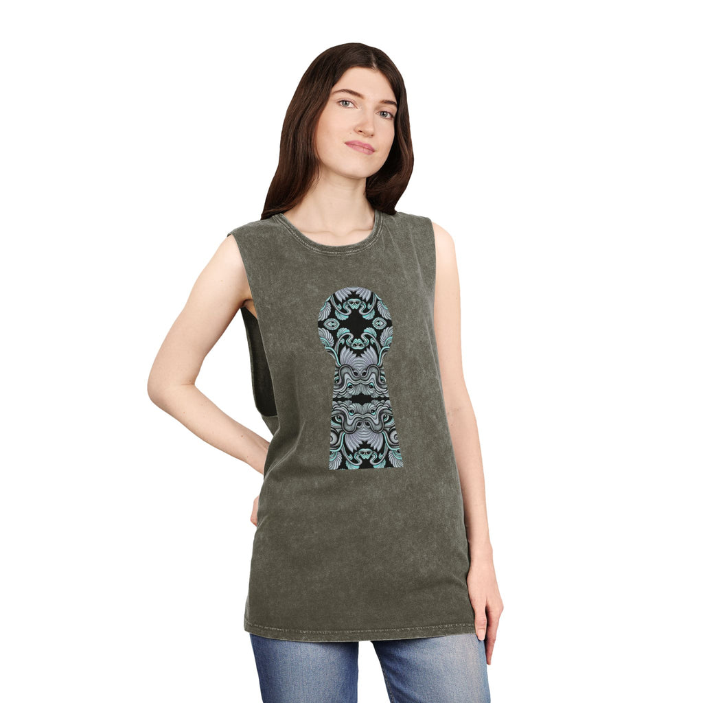 Stonewash Tank Top with Ornate Keyhole Design #sdxv24498