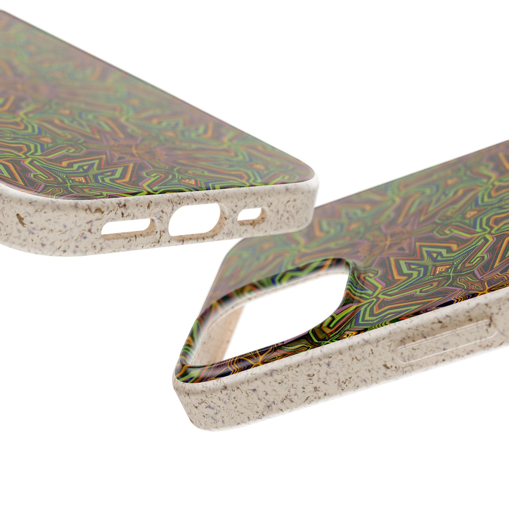 Biodegradable Phone Case — Earthy Green Kaleidoscope Pattern #c3