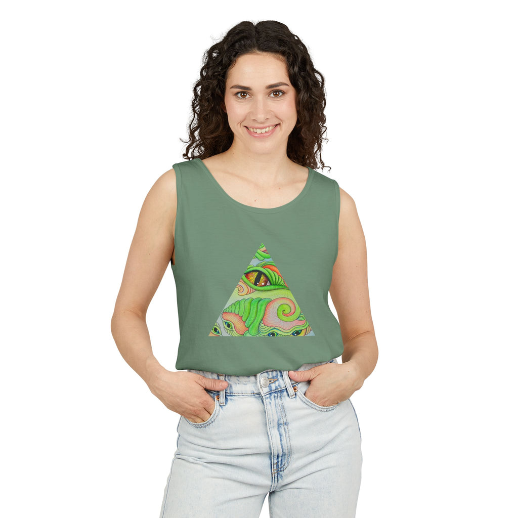 Psychedelic Triangle Tank Top — Green Swirl Eye Graphic #hg772225566