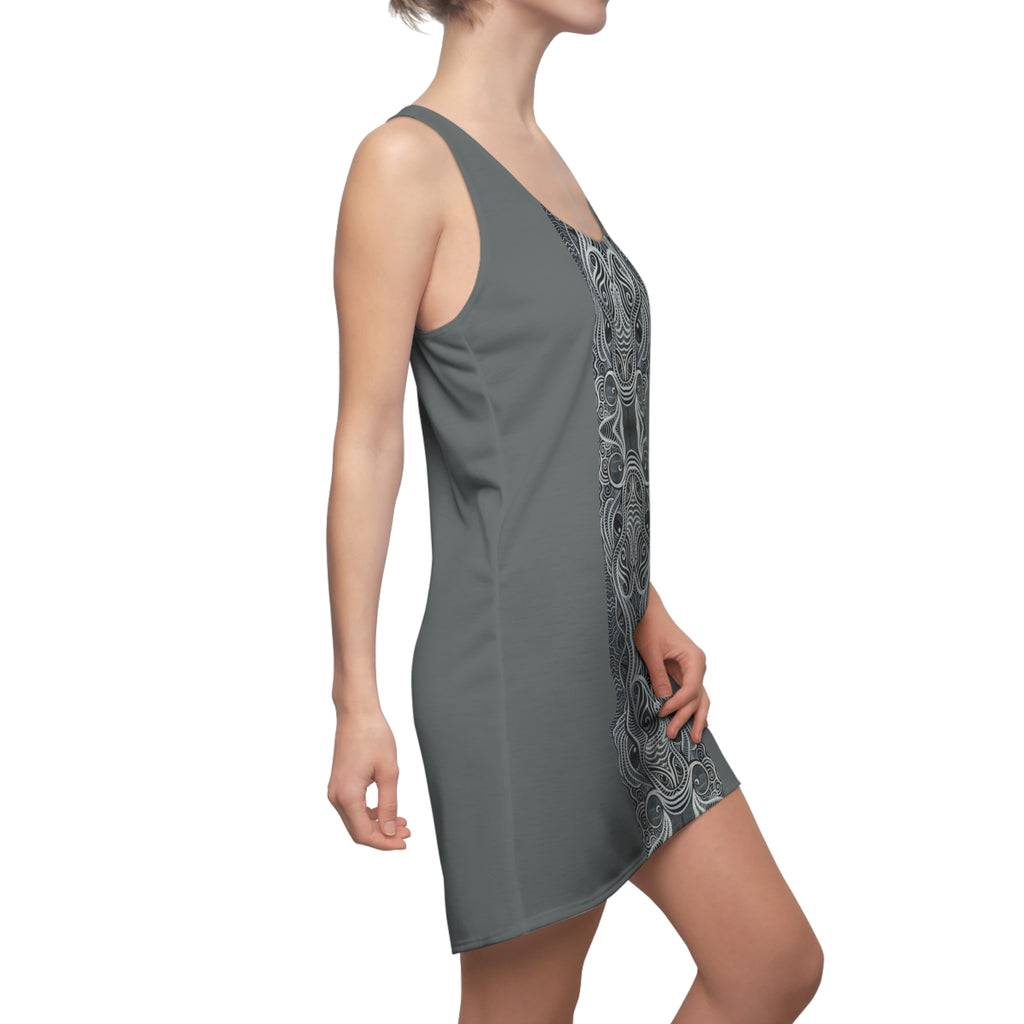 Gray Racerback Dress with Intricate Celtic Knot Panel — Women's Cut & Sew AOP #h009977