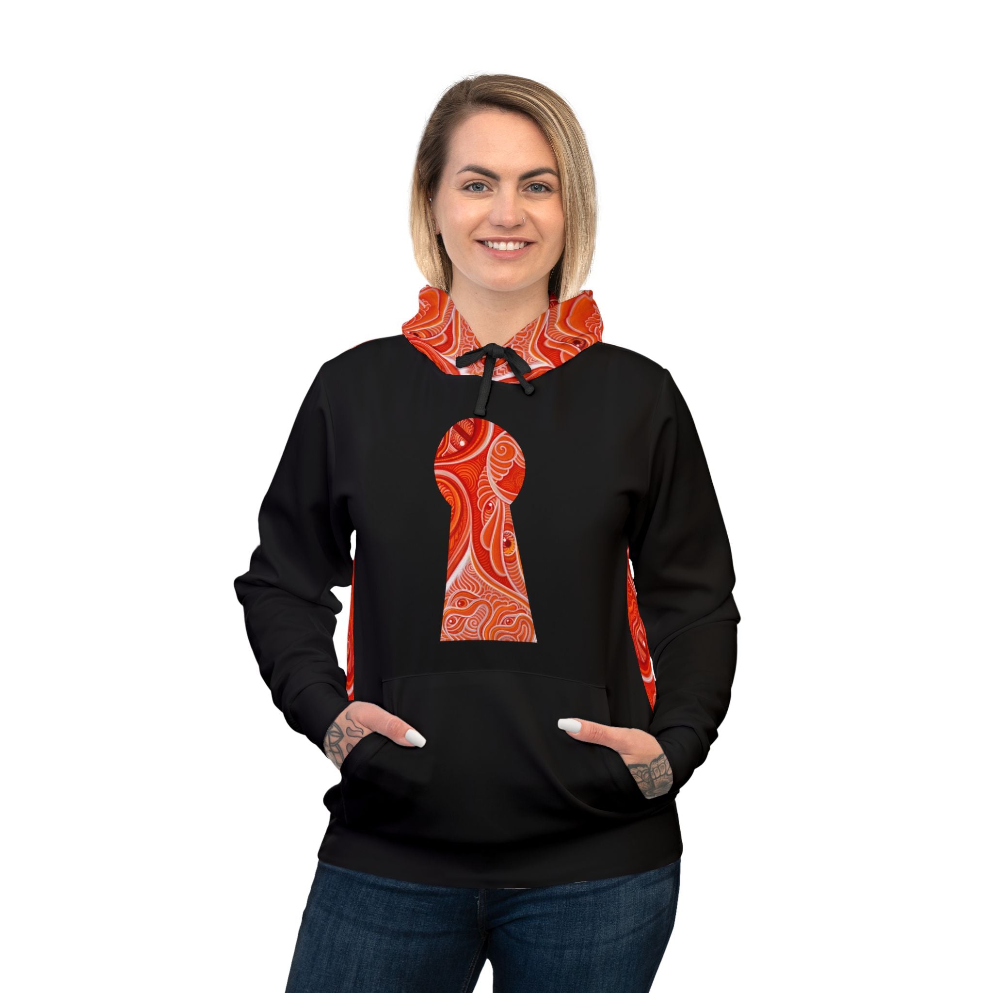 Athletic Hoodie — Red Orange Psychedelic Keyhole Design #jh68943