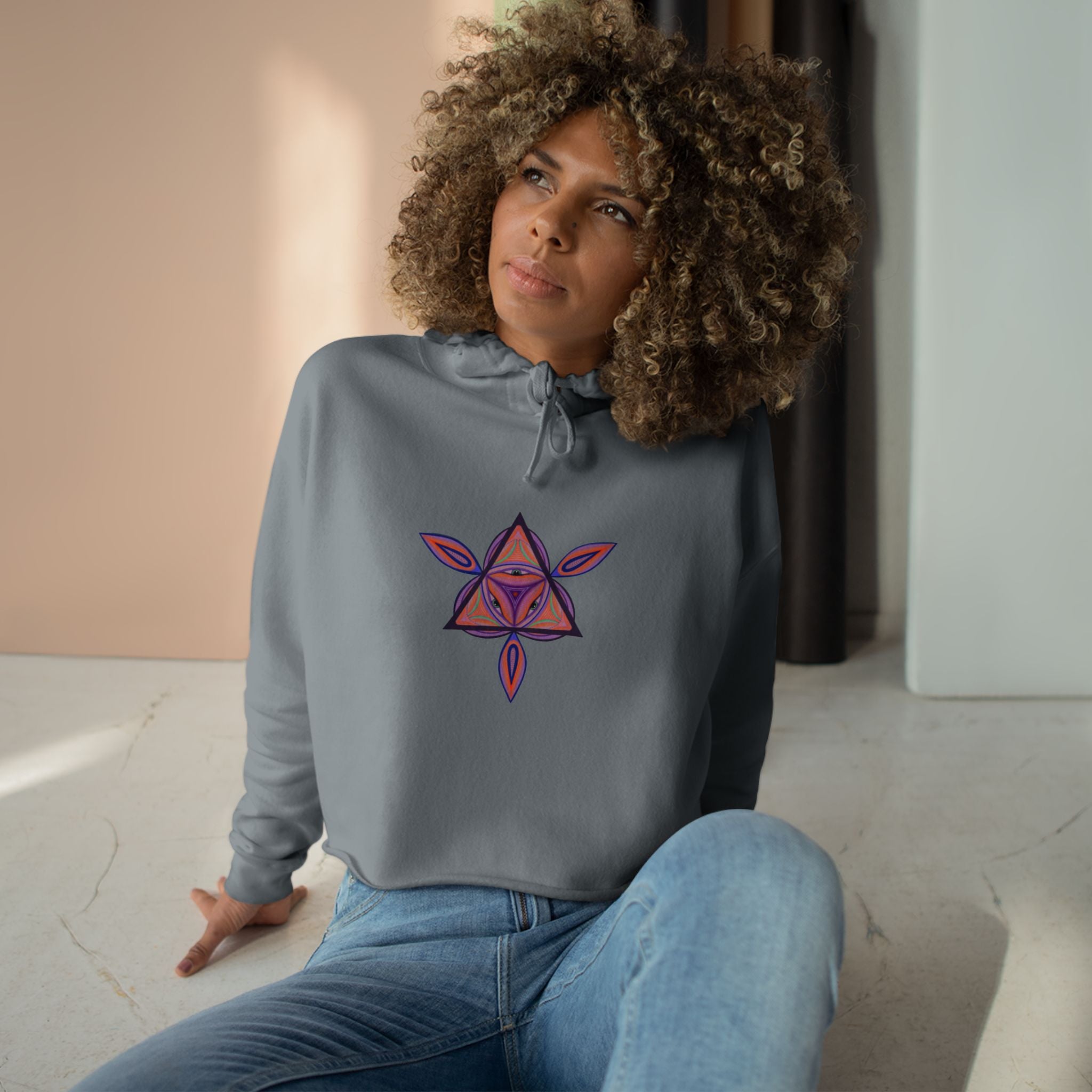 Boho Heart Mandala Crop Hoodie — Psychedelic Floral Tribal Graphic  #chpf3