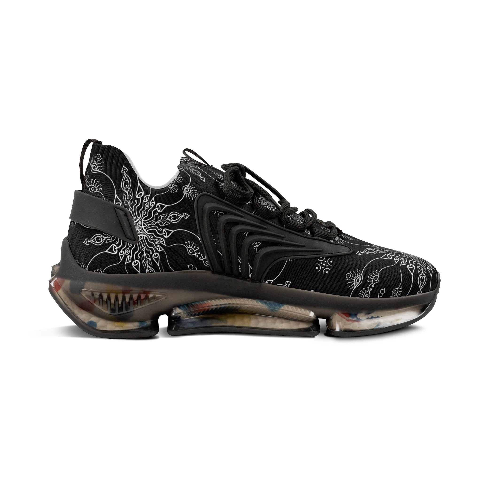 Mesh Sneakers — Black Mandala Athletic Shoes for Men #g76468