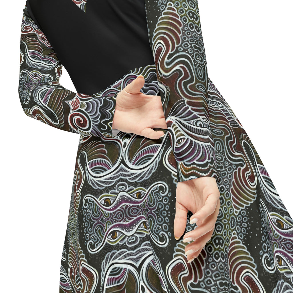 Patterned Long Sleeve Dance Dress – Psychedelic Swirl AOP #goi75399