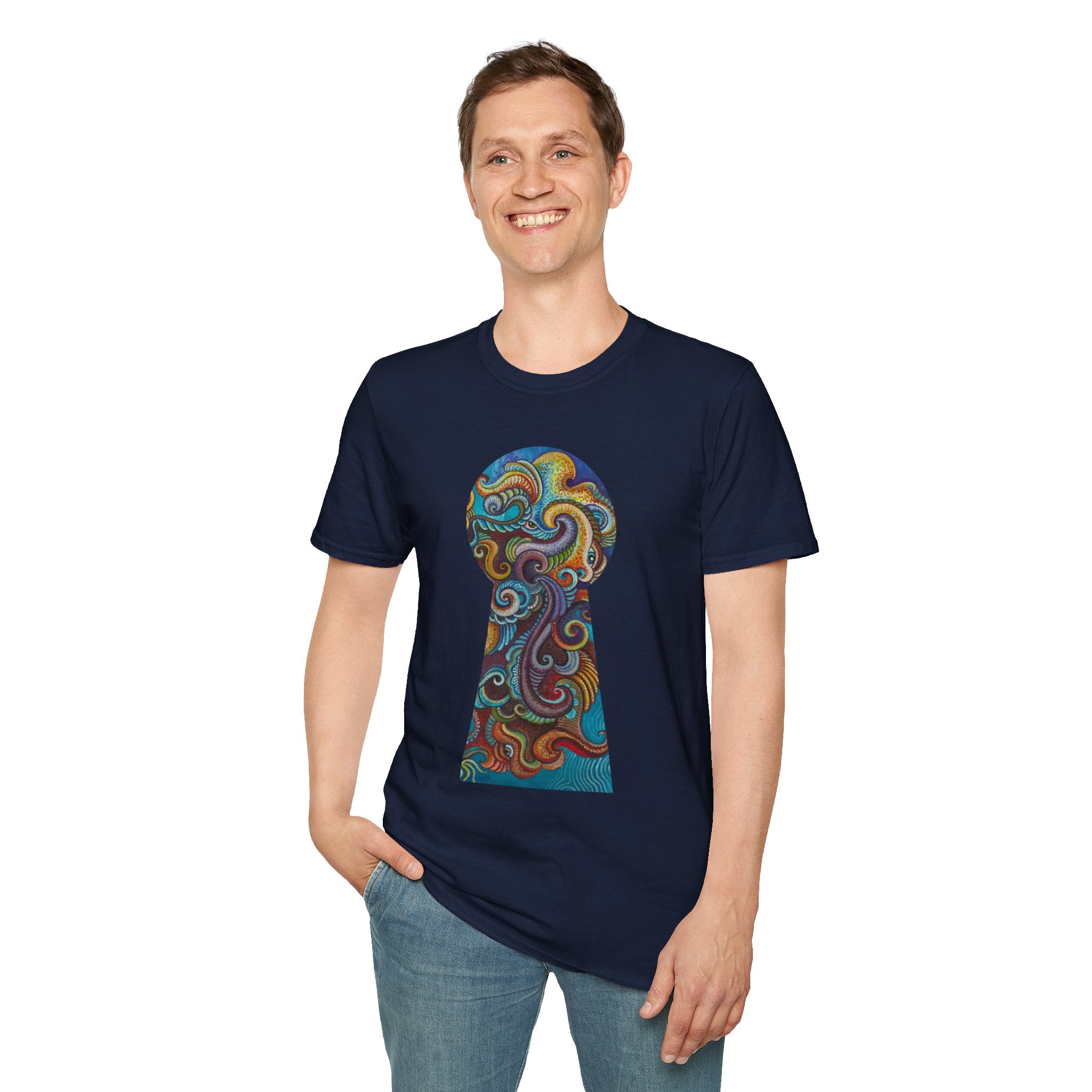 Psychedelic Keyhole T-Shirt — Colorful Swirl Art Tee #tsc8765