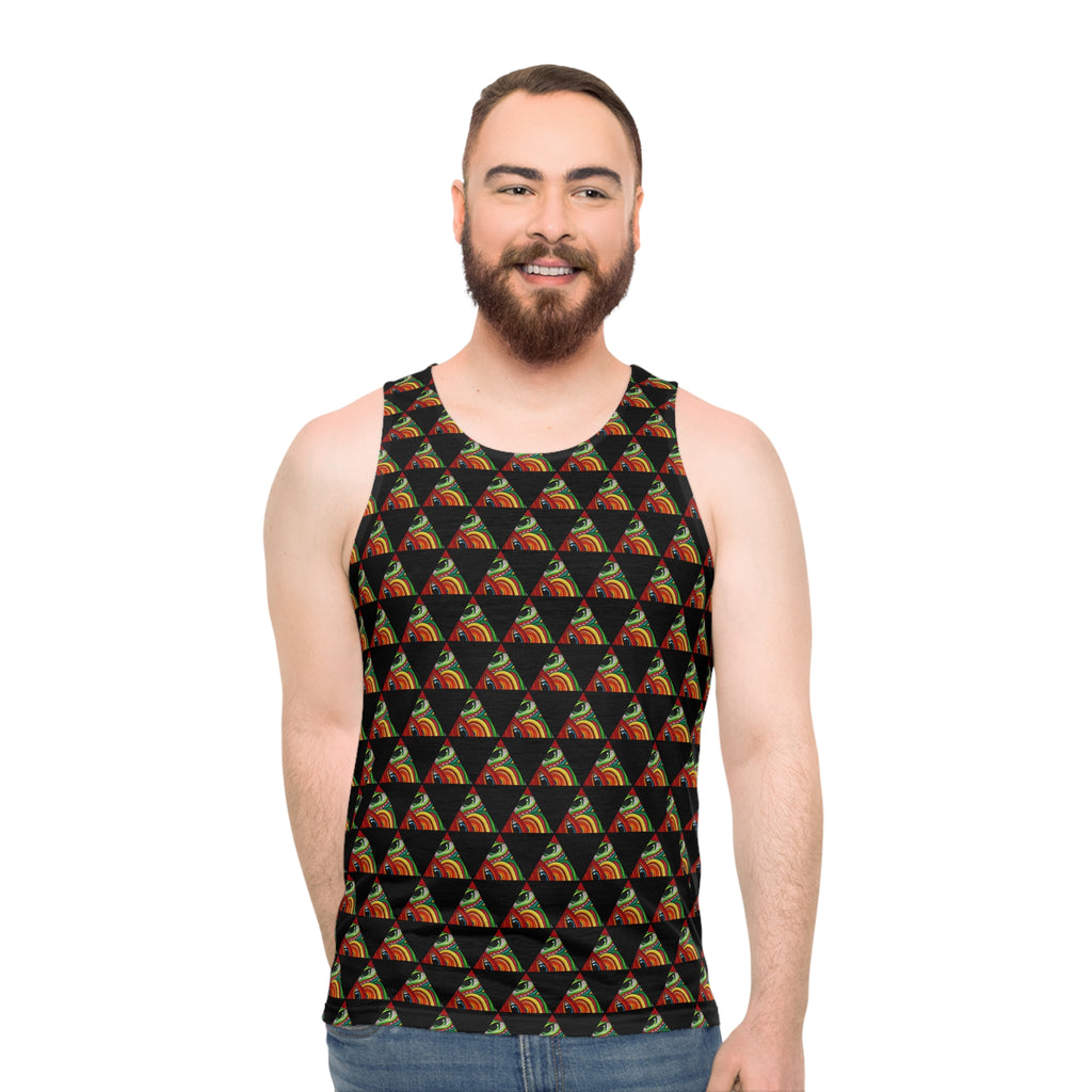 Psychedelic Triangle Pattern Tank Top — Black All-Over Print #kh97535