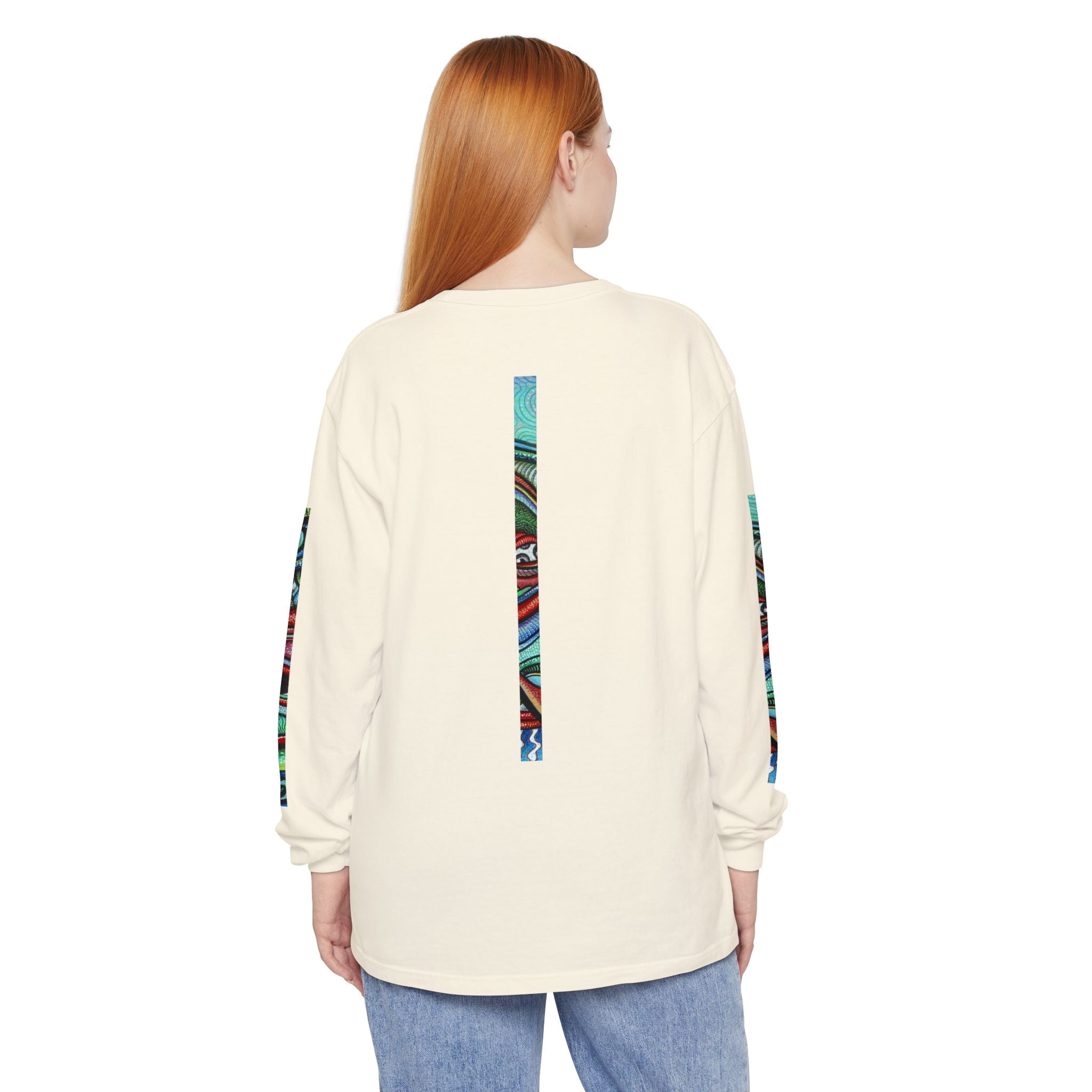 Psychedelic Starburst Long Sleeve Tee — Colorful Eye & Sleeve Stripe Design #k976344