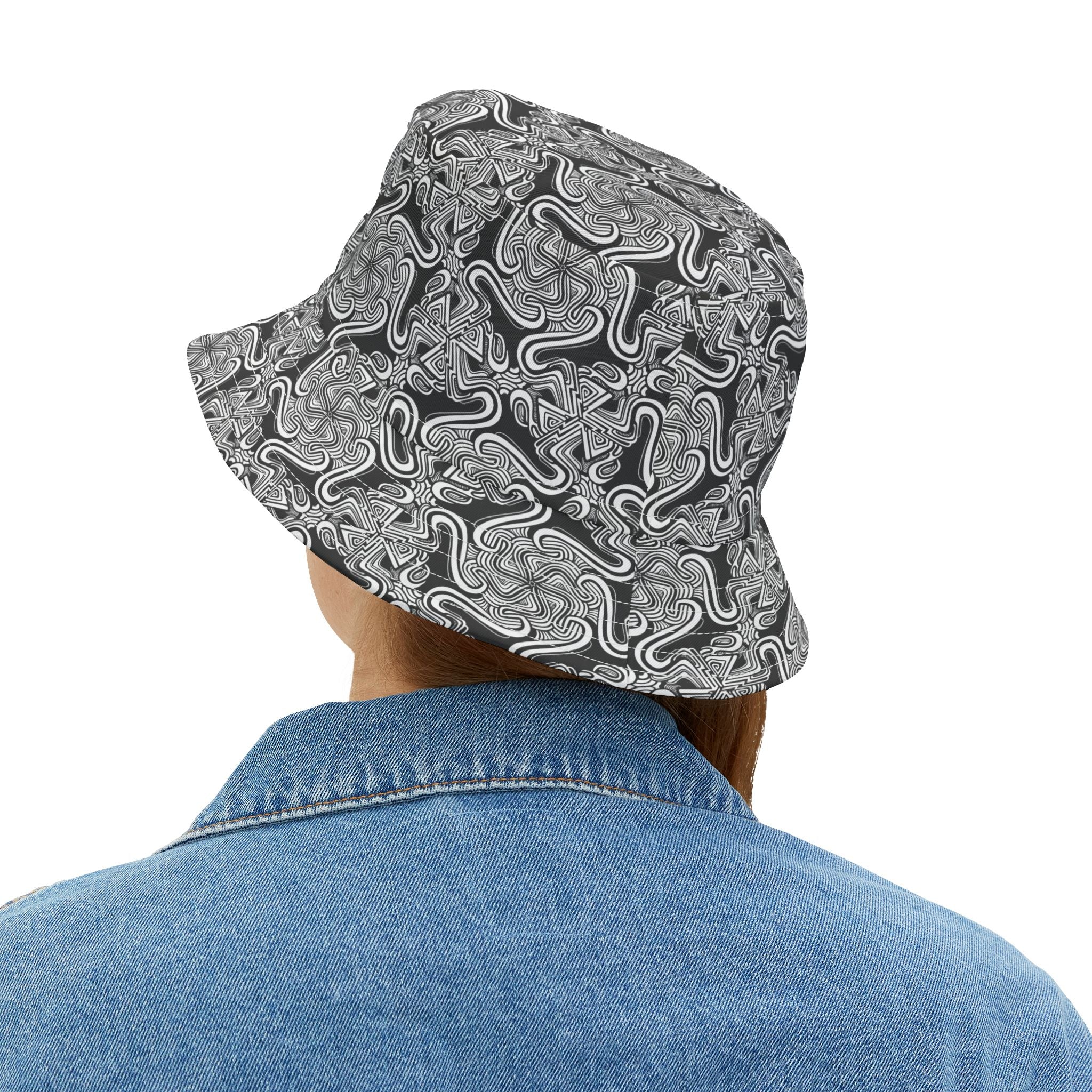 Gray Abstract Swirl Bucket Hat — All-Over Print Graphic Sun Hat #h986368